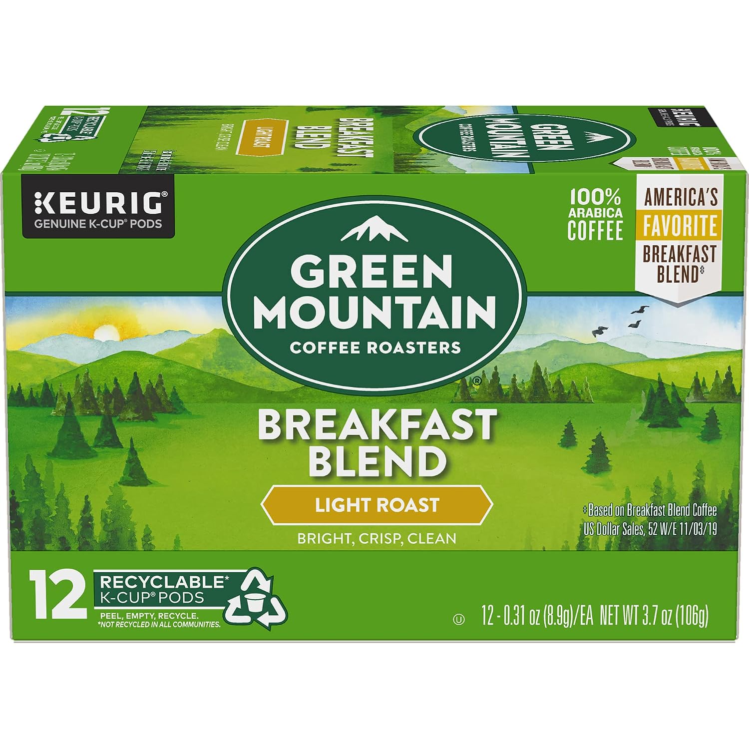 Green Mountain Coffee Roasters Breakfast Blend Single-Serve Keurig K-Cup Pods, Light Roast Coffee, 96 Count