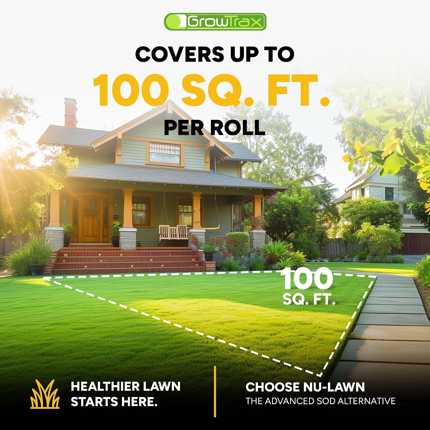 Growtrax Biodegradable Grass Seed Mat & Fertilizer - 100 Sq Ft Bermuda Rye | Grass Seed for Lawns, Dog Patches & Shade, Just Water and Grow