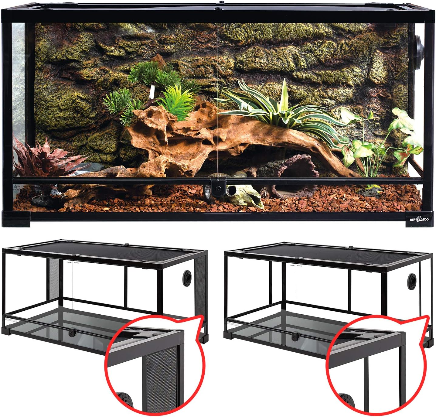 REPTI ZOO 85 Gallon Large Reptile Tank, Wide & Tall Tempered Glass Large Reptile Terrarium 47.2" x 17.7"x 23.6" for Tortoise Snake