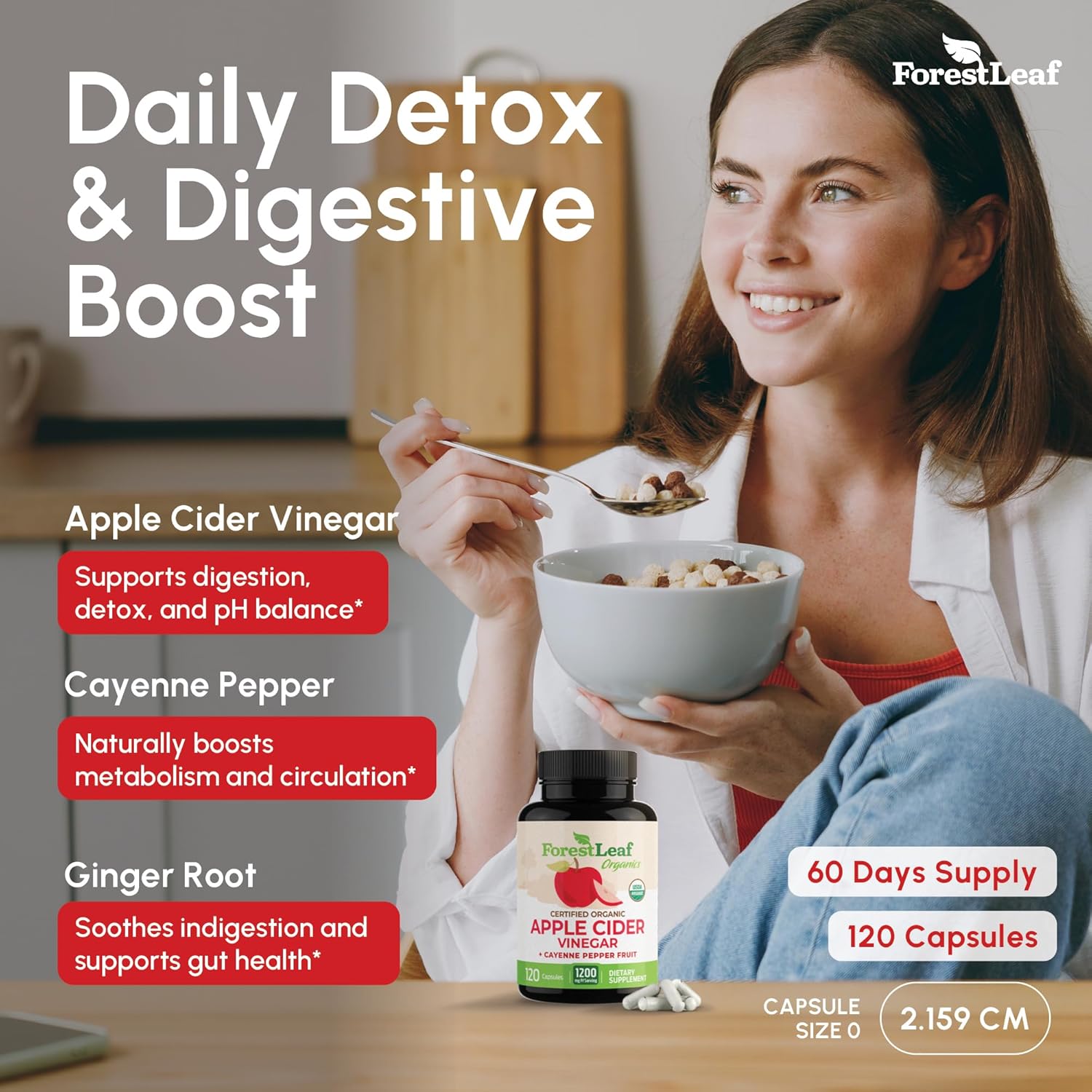 USDA Organic Apple Cider Vinegar Capsules with Mother, 1200 mg | Vegan & Non-GMO | Apple Cider Vinegar Pills with Cayenne Pepper & Ginger Root | 120 Caps