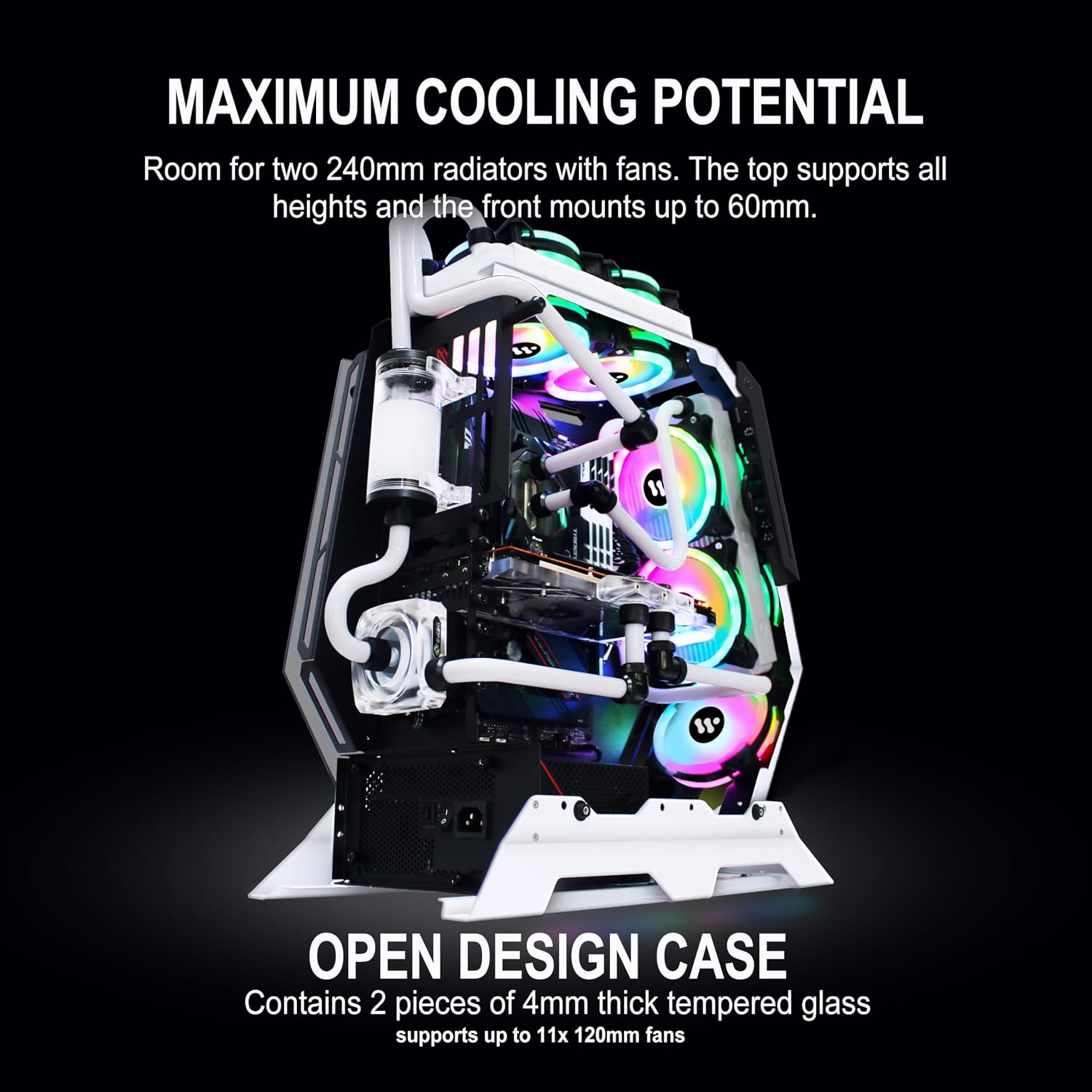 KEDIERS PC Case C570 ATX Mid Tower Tempered Glass Gaming Computer Open Frame Case with 5 PWM ARGB Fans,White
