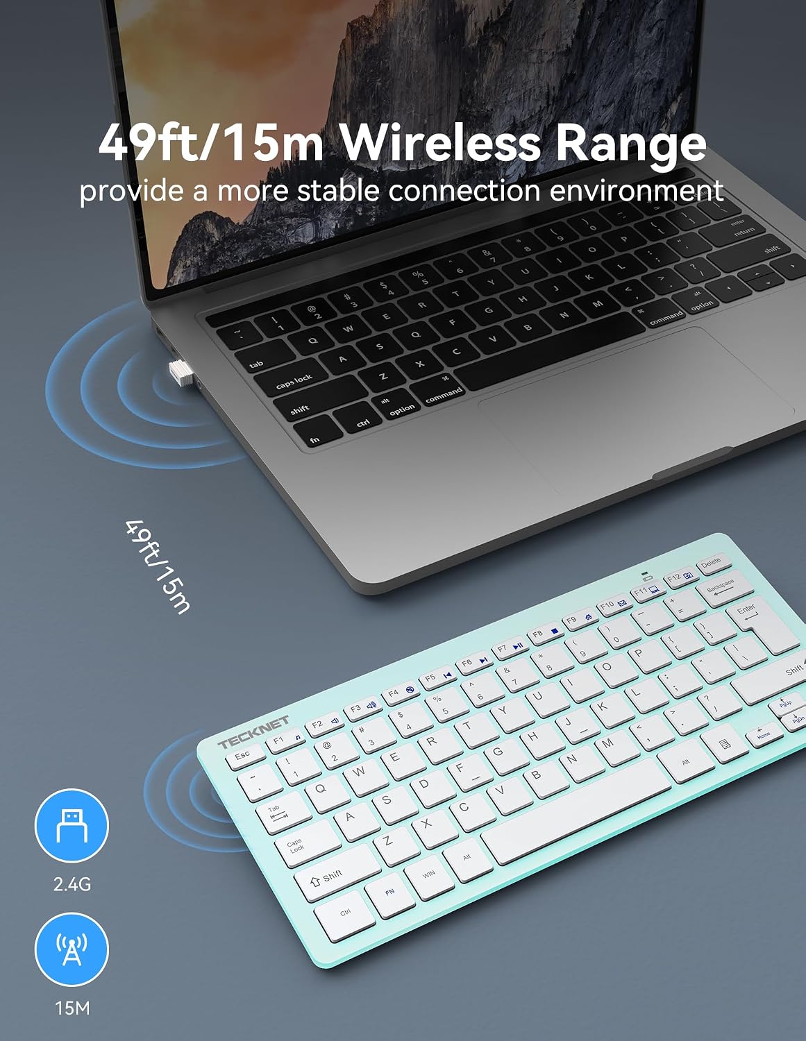 TECKNET 2.4G Wireless Keyboard - Mini Compact Keyboard with Media Hotkeys, 12-Month Battery Life, Compatible with PC, Desktop, Laptop, Smart TV - Black