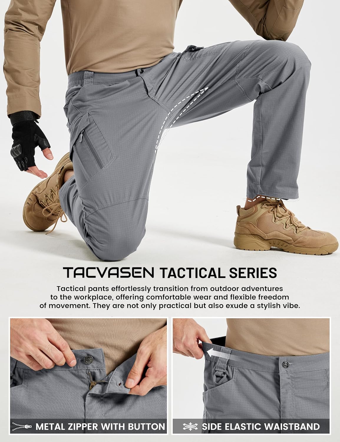 TACVASEN Men's Tactical Pants Waterproof Hiking Work Pants for Men Construction Stretch Cargo Trousers 9 Pockets