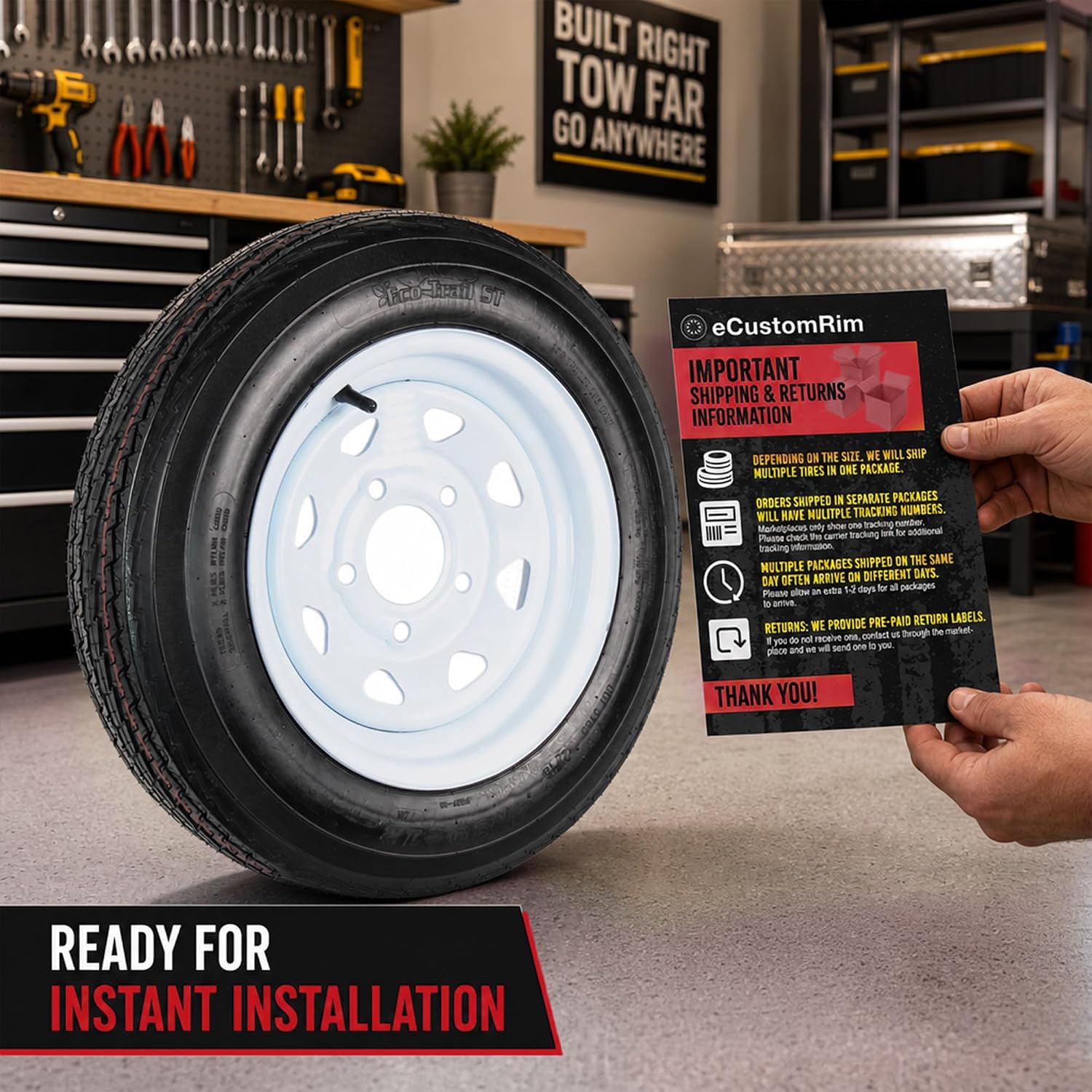 eCustomrim 2-Pack Trailer Tire Rim Assembly 4.80-12 480-12 4.80 5 Lug White | 12 Inch 5 Bolt on 4.5 Inch Center, Load Range B 4 Ply Tire