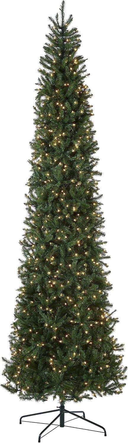 National Tree Company 7.5ft Pre-Lit Kingswood Fir Slim Christmas Tree | 350 Clear Lights, 1,075 Tips, Includes Stand, Artificial, White