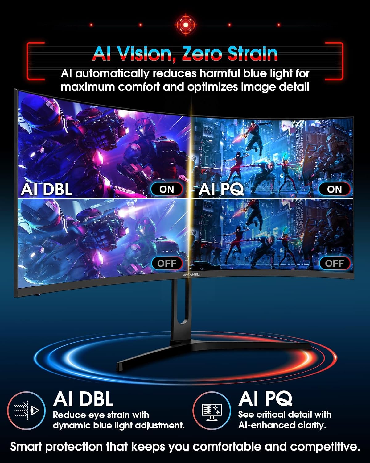 SANSUI 32 Inch Curved 240Hz Gaming Monitor High Refresh Rate, FHD 1080P | Gaming PC Monitor HDMI DP1.4, 1500R Curvature, 1Ms MPRT, HDR,Metal Stand,VESA Compatible(DP Cable Incl.)