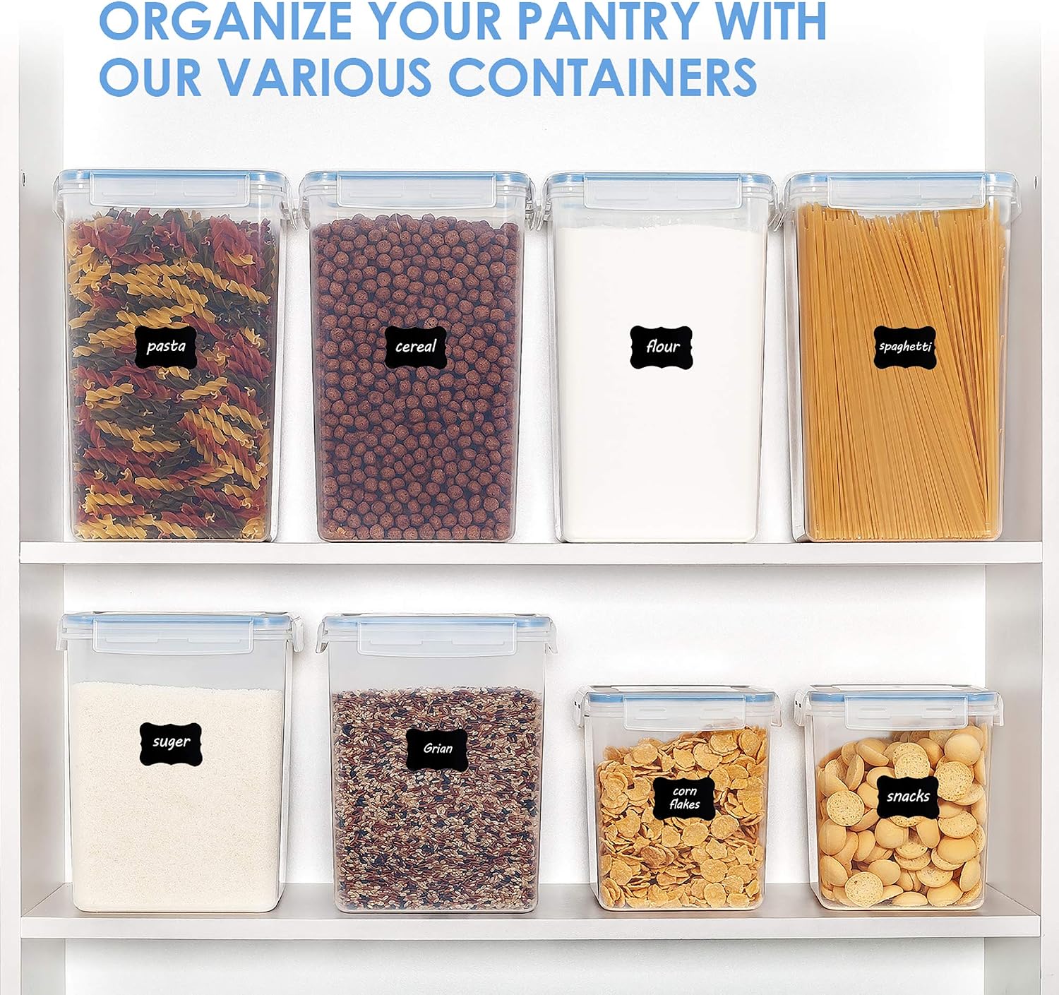Vtopmart 5.2L Flour Sugar Storage Containers, 4 PCS, Black