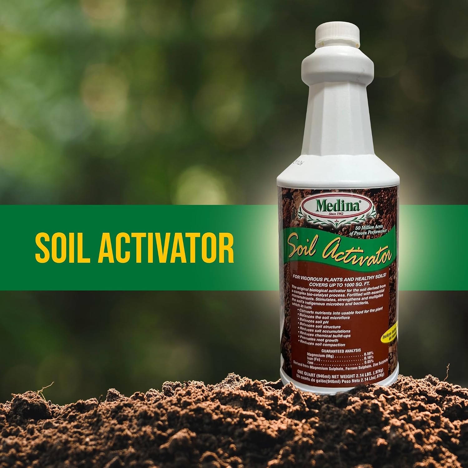 Medina Liquid Soil Activator, Liquid Fertilizer, 1 Quart | Indoor & Outdoor Plants, Promotes Root Growth, Balances Soil Compaction