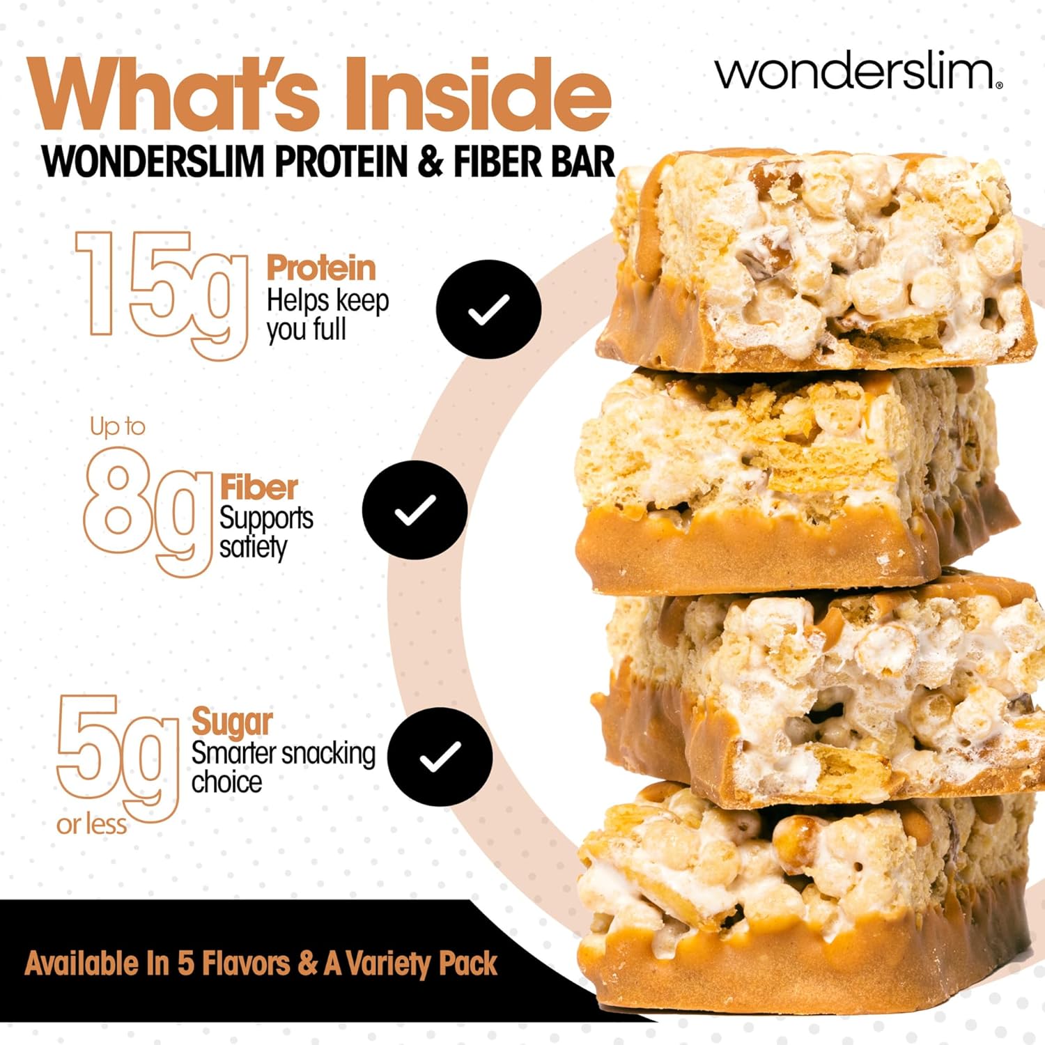 Wonderslim High Fiber Protein Bars, Low Calorie Snack – Fluffy Nutter, 7ct | 15g Protein, 7g Fiber – Gluten-Free, Low Sugar, Protein Snack Bars for Hunger & Craving Control, Weight Management Support
