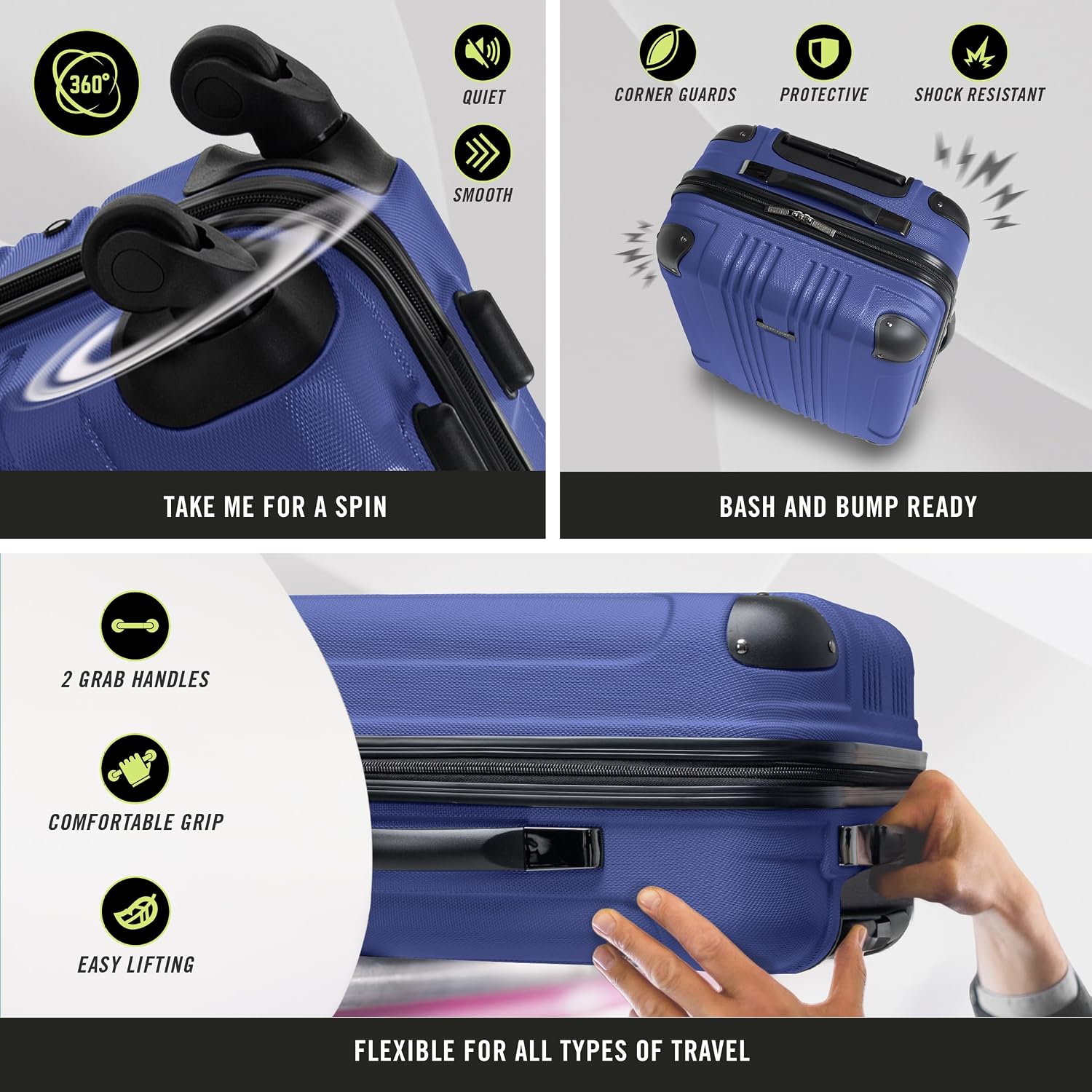 Kenneth Cole REACTION Out of Bounds Lightweight Hardshell 4-Wheel Spinner Luggage, Teal, 20-Inch Carry On