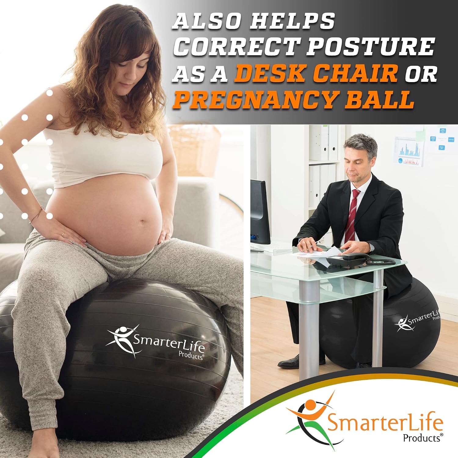 SmarterLife Exercise Ball, Yoga Ball for Gym, Balance, Stability, Pregnancy