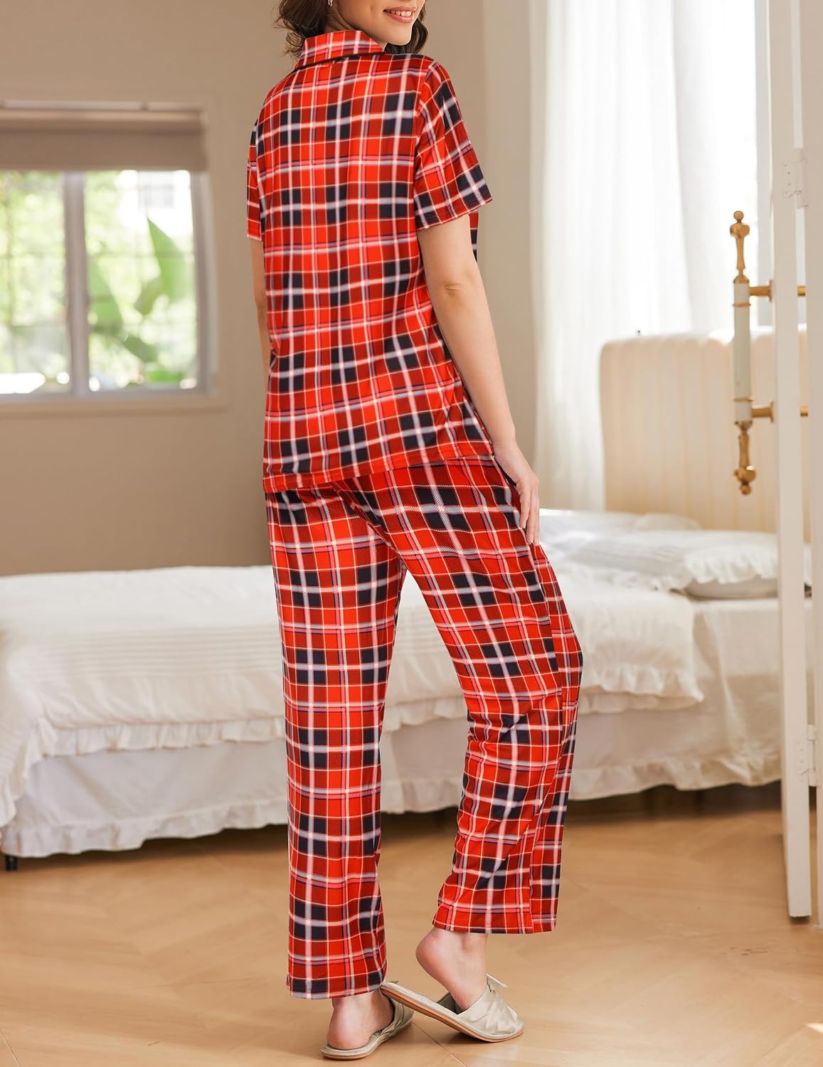 Ekouaer Womens Pajamas Set Short Sleeve Button Down Top & Pants Lounge Pjs