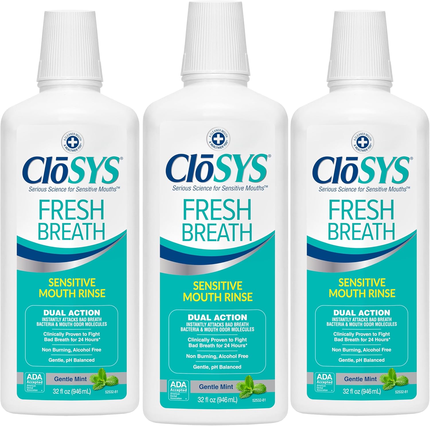 CloSYS Mouthwash, 32 Ounce, Fresh Breath Mouthwash, 2 Pack, Gentle Mint