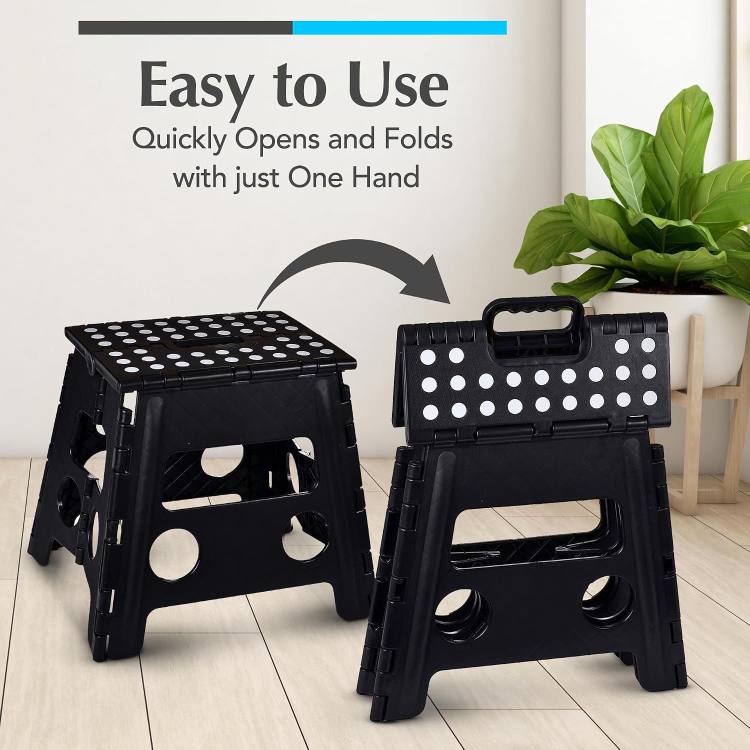 Handy Laundry Folding Step Stool 9 Inch, Black, Non-Slip Holds 300 lbs | 9 Inch, Black, Foldable Collapsible Step Stool, Non-Slip, Holds 300 lbs, Kitchen Bathroom Bedroom, Adults