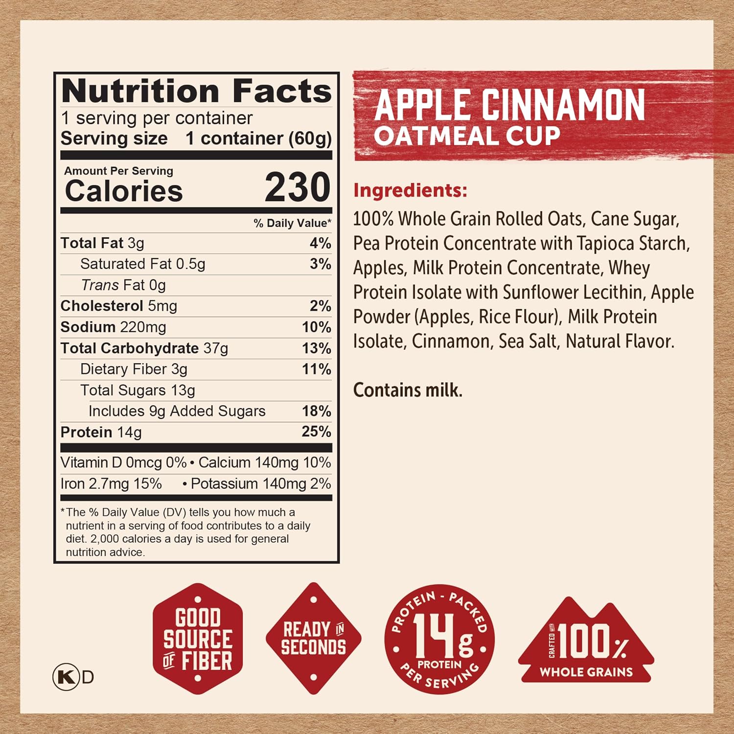 Kodiak Cakes Instant Protein Maple & Brown Sugar Oatmeal in a Cup, 2.12oz (Pack of 12)