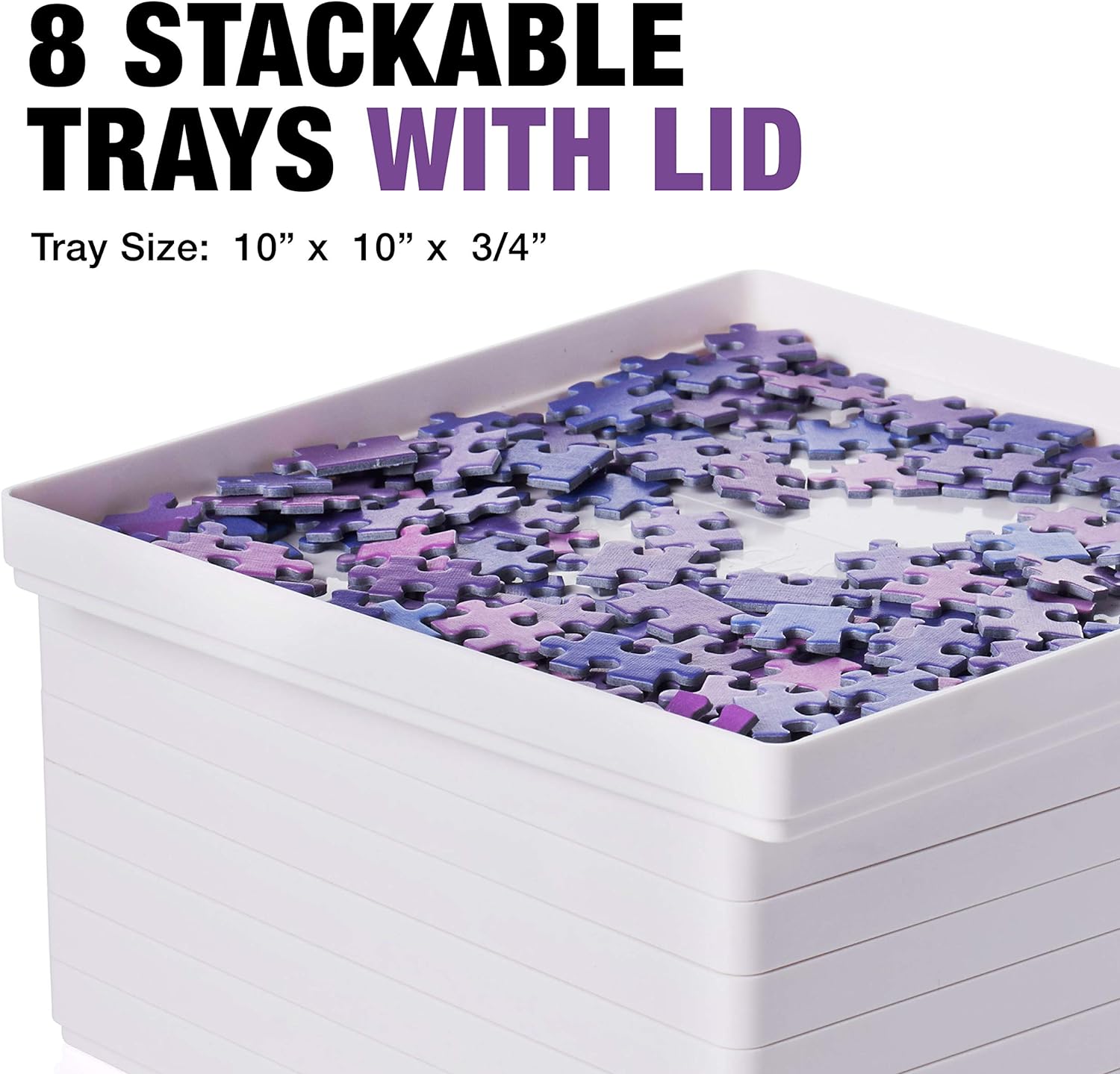 Tidyboss 8 Puzzle Sorting Trays with Lid 8" x 8" - Portable Jigsaw Puzzle Accessories White Background Makes Pieces Stand Out to Better Sort Patterns
