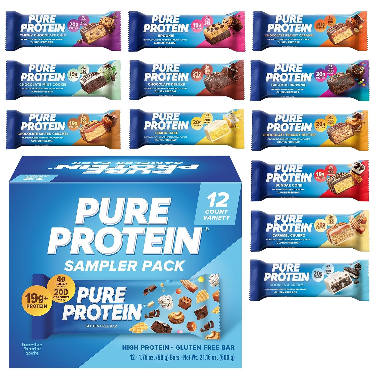 Pure Protein Chocolate Deluxe Protein Bars, 21g Protein, Gluten Free, 12 Ct