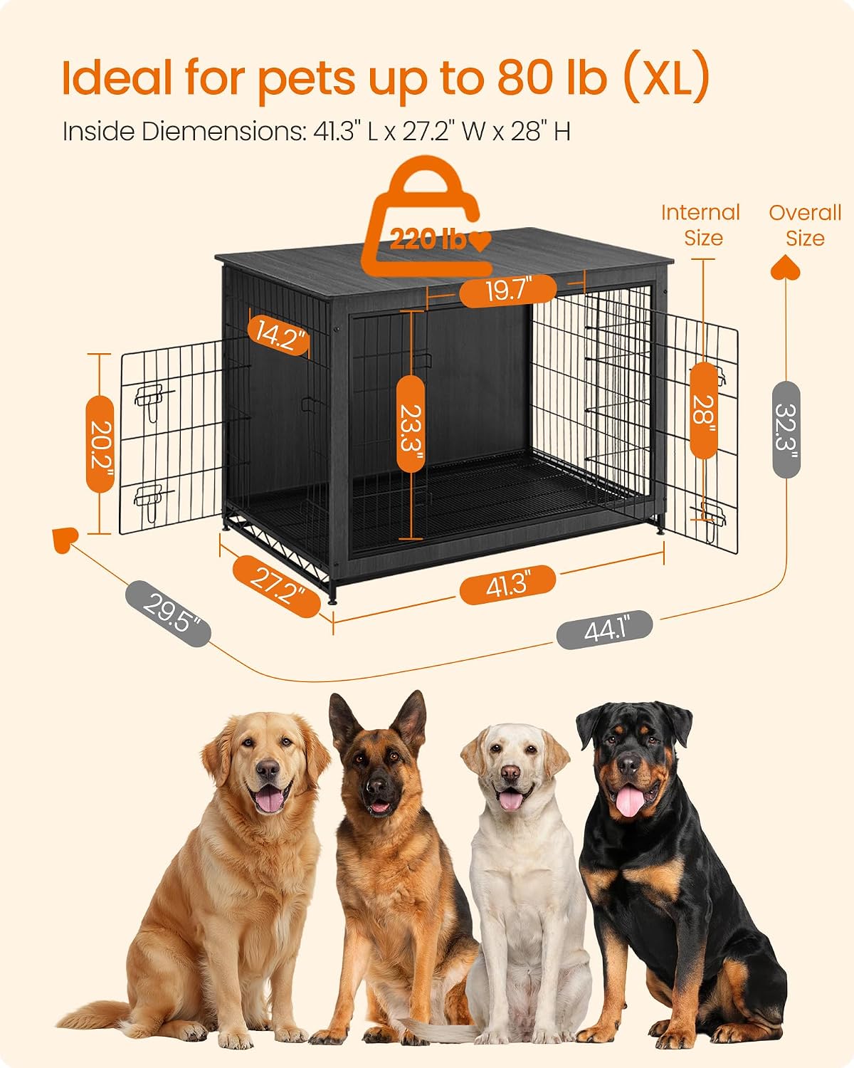 Feandrea 27.2" Dog Crate Furniture, Indoor Dog Kennel Side End Table