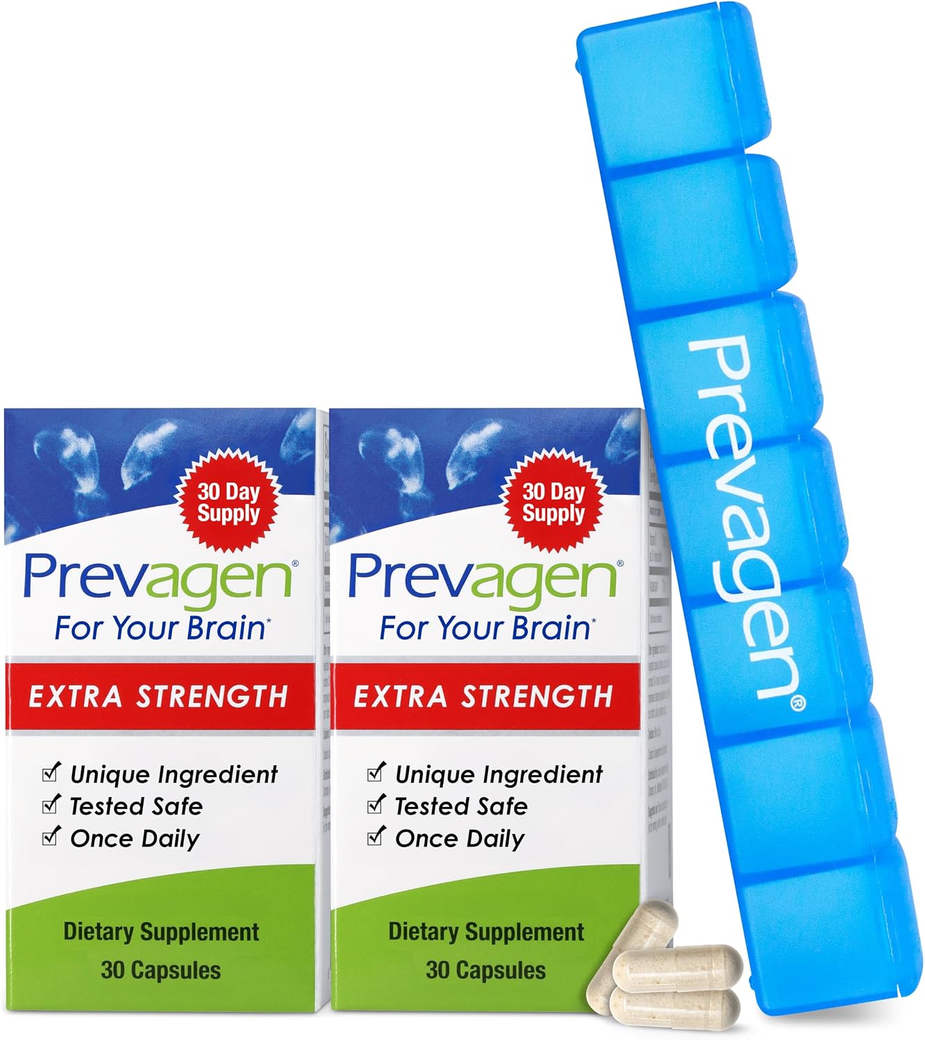 Prevagen Extra Strength with 7-Day Pill Minder, 60 Capsules, 1-Pack | For Your Brain, 2 Month Supply, 20mg Apoaequorin, 50mcg Vitamin D3