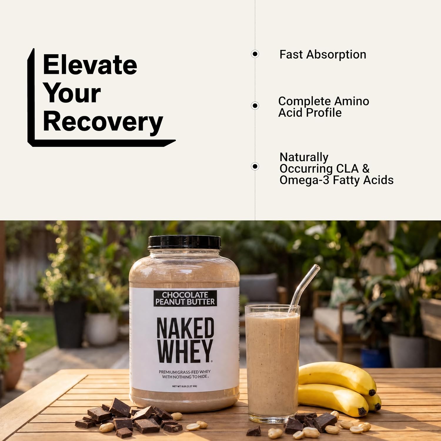 NAKED Whey 5LB 100% Grass Fed Unflavored Whey Protein Powder - Only 1 Ingredient, NSF Certified, Undenatured, Gluten Free, Soy Free, Promote Muscle Growth and Recovery - 76 Servings