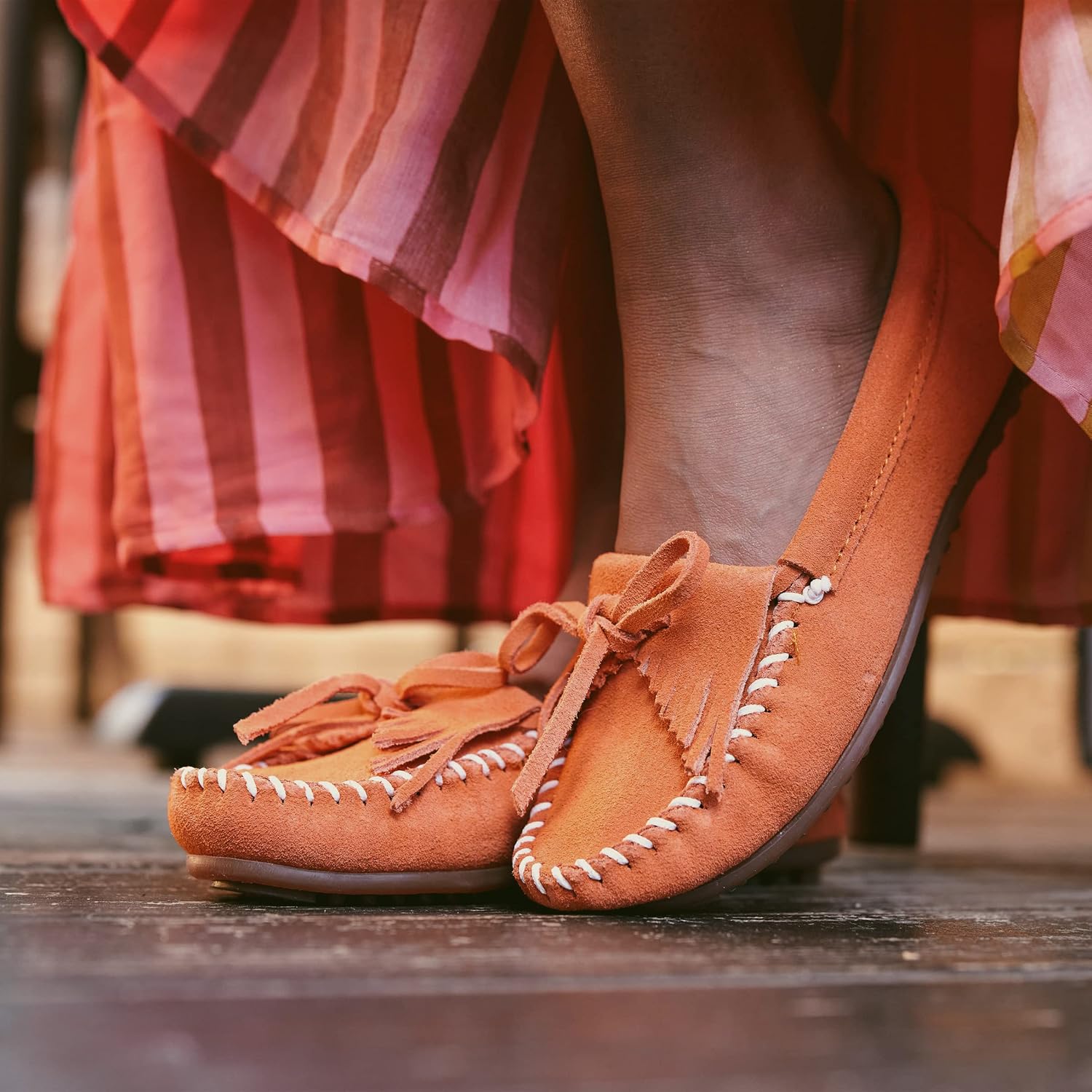 Minnetonka Women's Kilty Suede Hardsole Moccasin