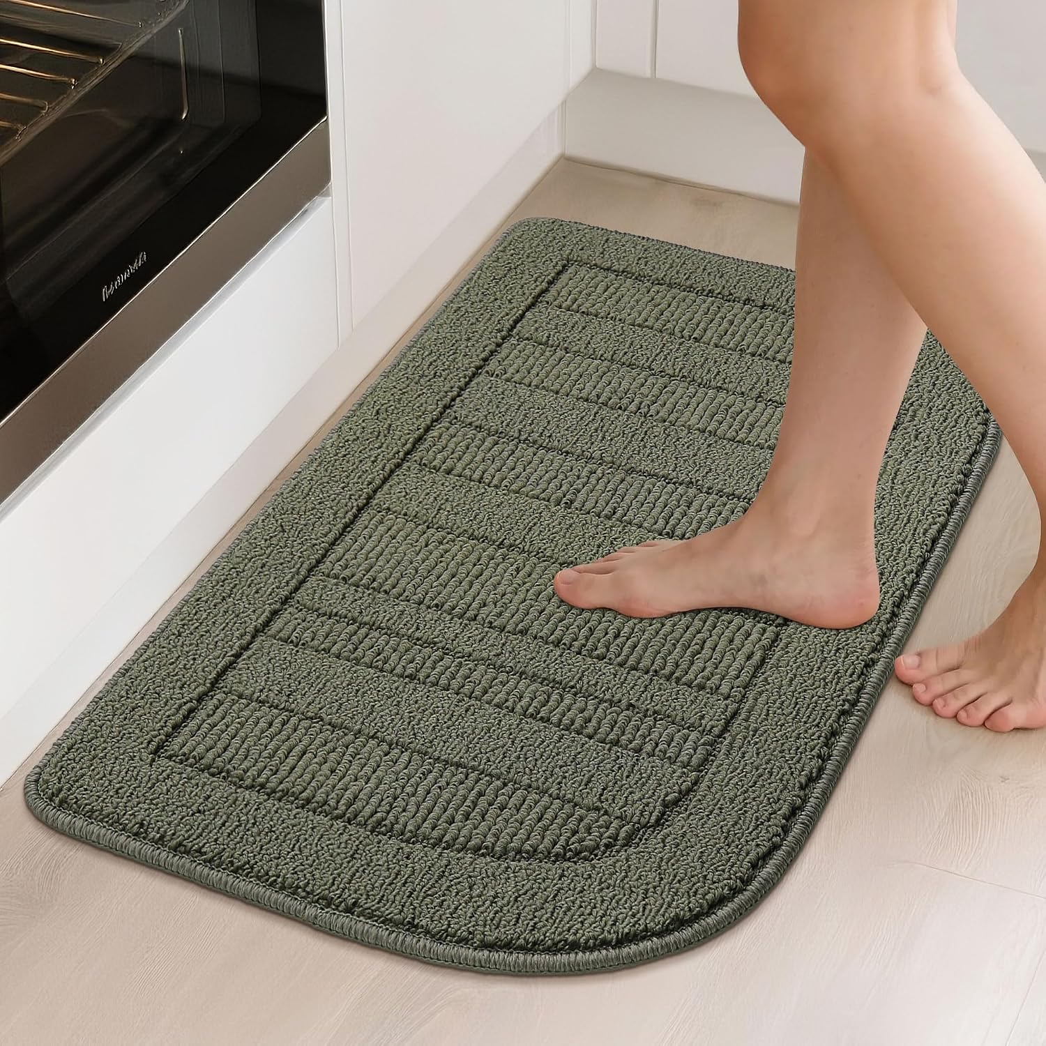 BEQHAUSE 30x18 Inch Kitchen Rugs Non Slip Washable Kitchen Sink Rug, Green