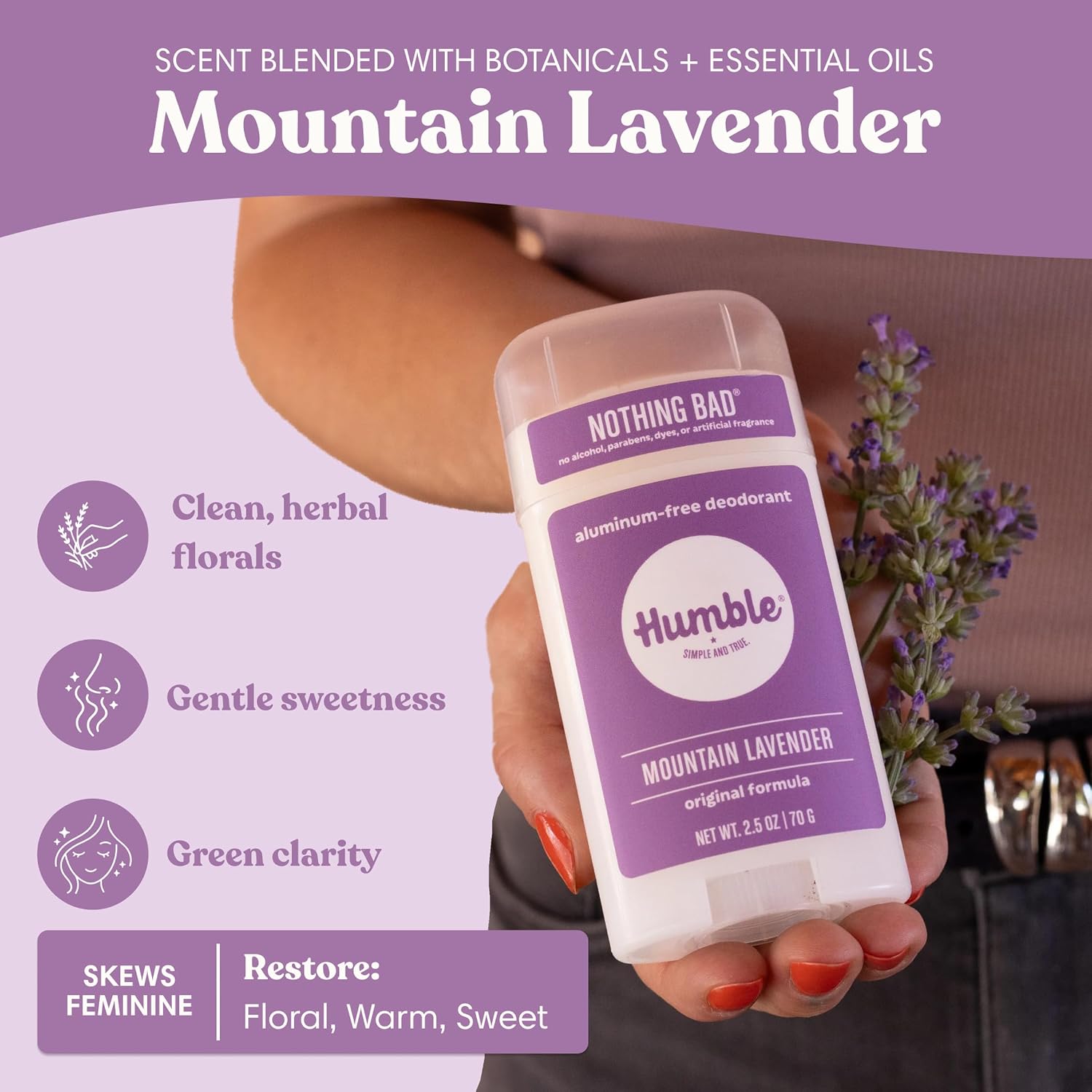 Humble Aluminum-Free Deodorant, Simply Unscented - 1 Pack | Baking Soda-Free, Clean, Fresh, Natural, Essential Oils, Sensitive Skin, Long-Lasting Odor Control, Cruelty-Free, Men & Women