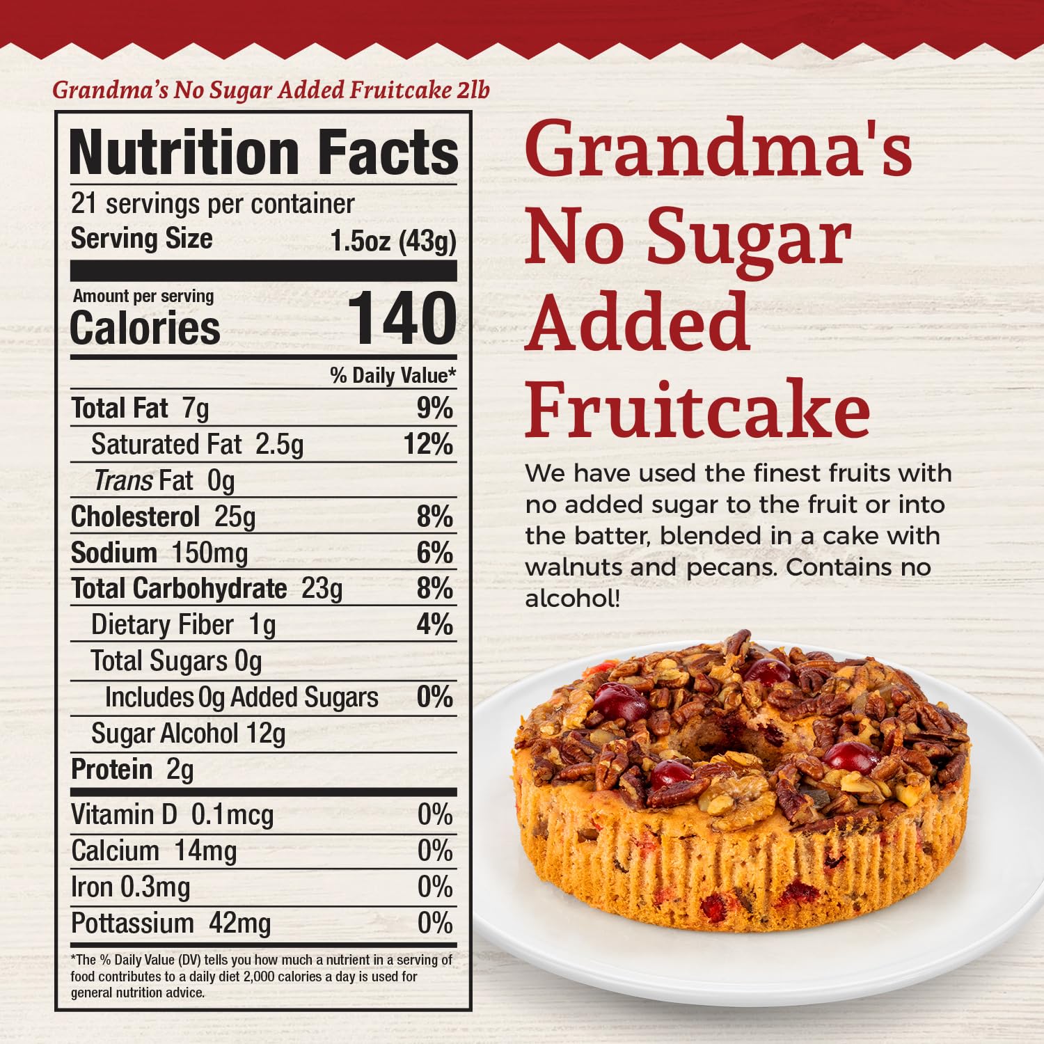 Beatrice Bakery Co. No Sugar Added Fruit Cake, Grandma's Baked Fresh Delicious Dessert Fruit Cake with No Added Sugar, Est. 1917 (24 oz Box)