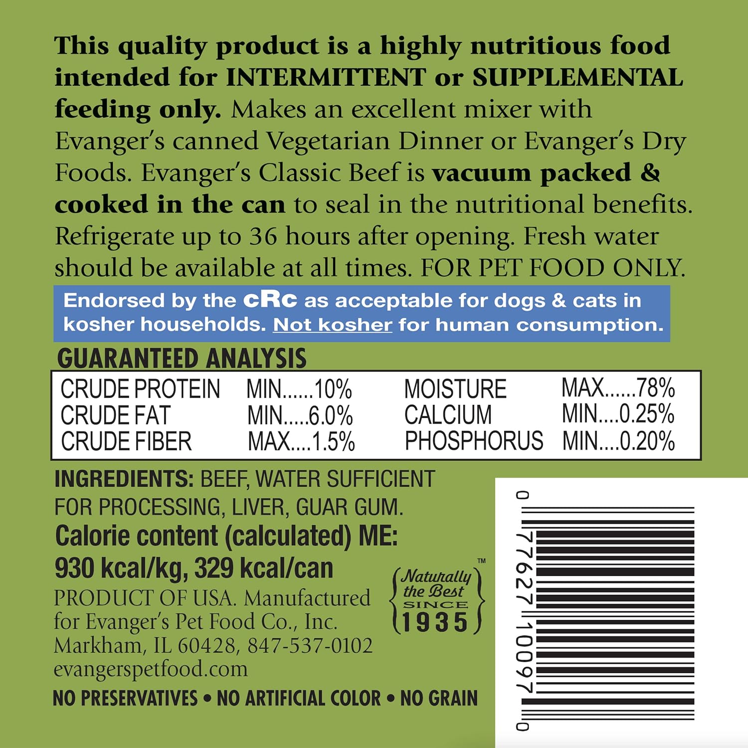Evanger's Heritage Classic Puppy Food – 12 Count, 12.5 oz Each – Tasty Meat-Based Formula for Puppies & Underweight Dogs – Added Vitamins & Chelated Trace Minerals – Grain & Gluten Free