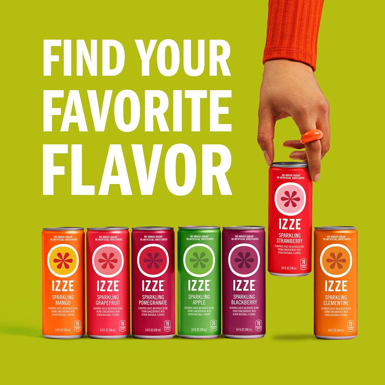 IZZE Sparkling Water Juice Beverage Blend, Pineapple, No Sugar Added, 8.4 FL OZ, 24 Cans
