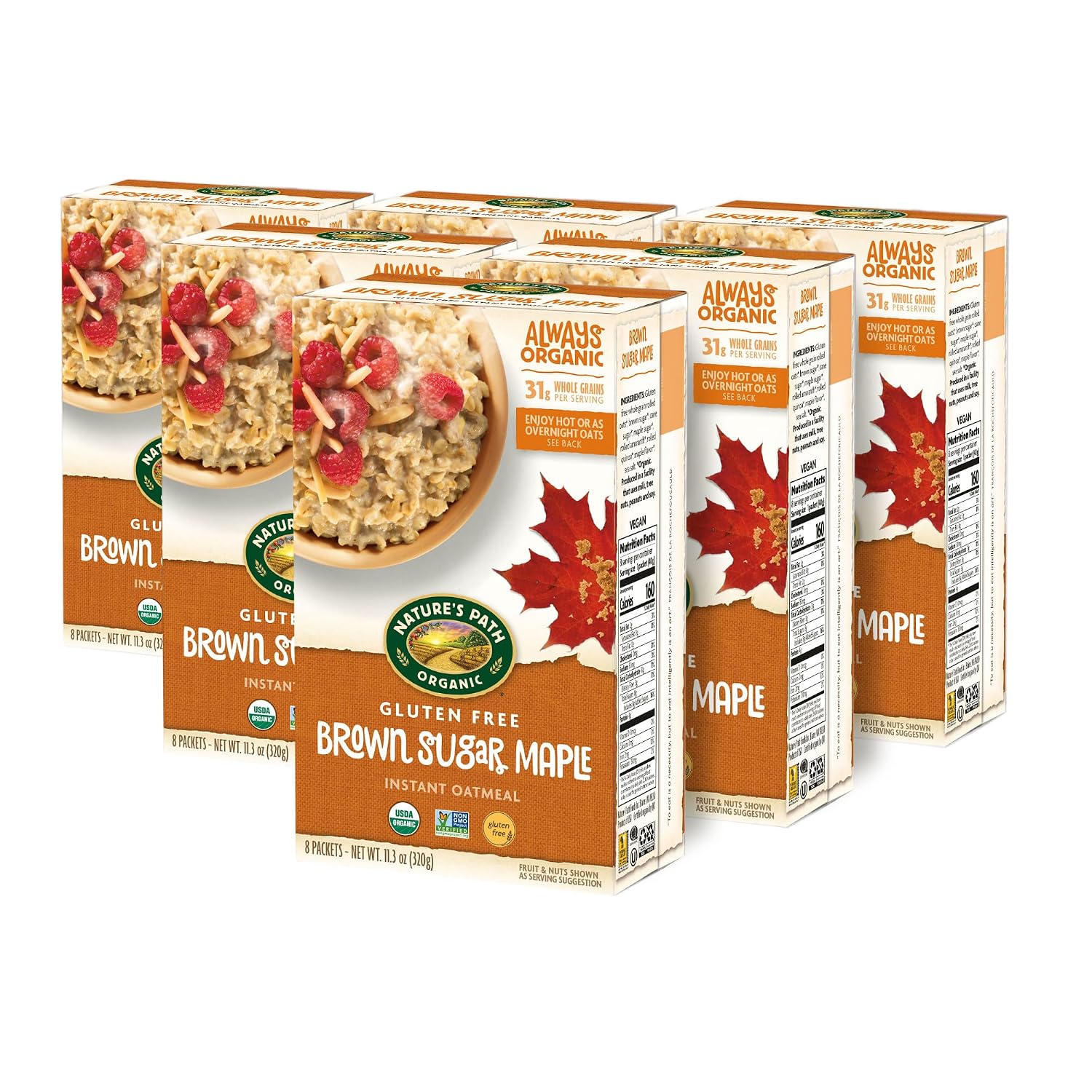 Natures Path, Oatmeal Brown Sugar Maple Gluten Free 8 Count Organic, 11.3 Ounce