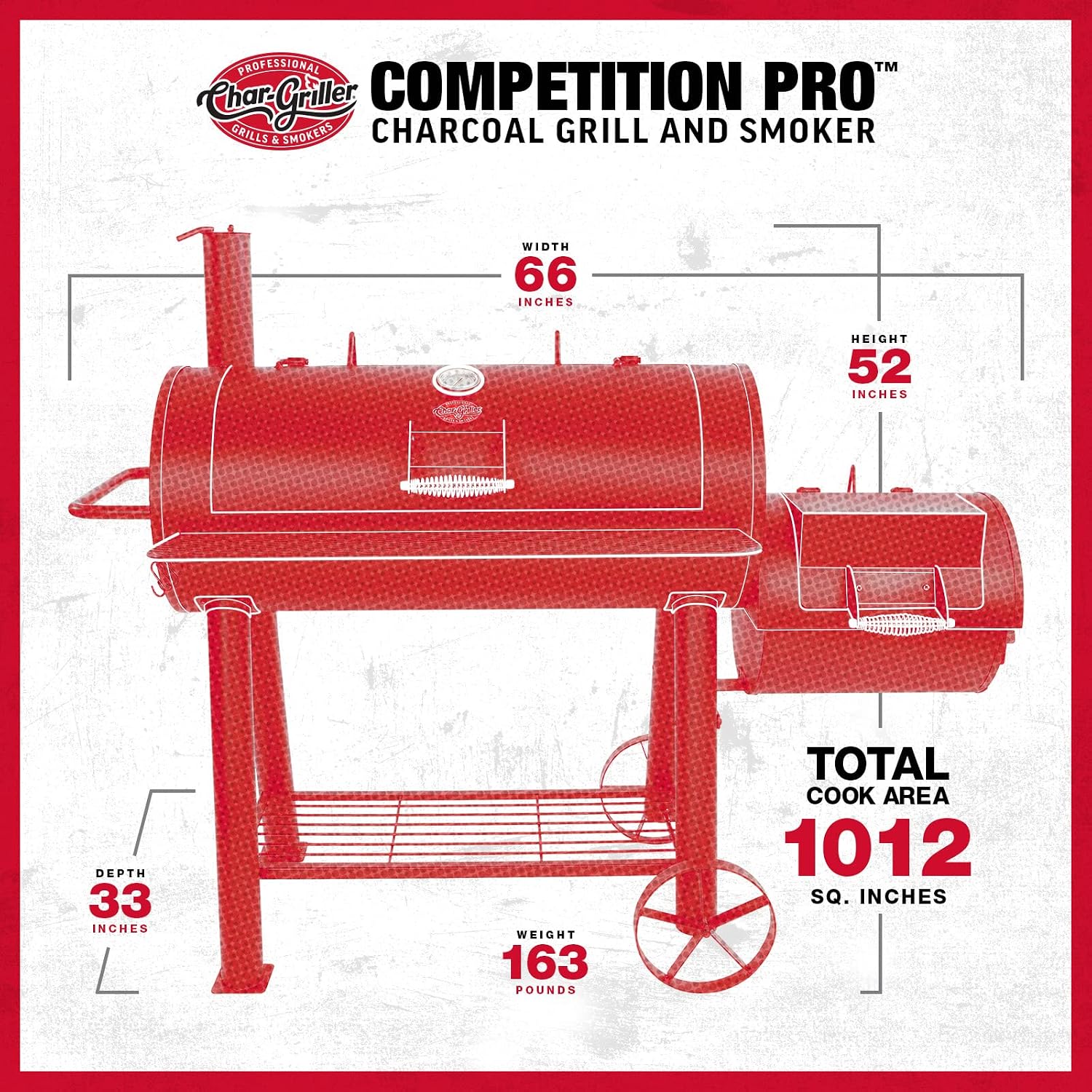 Char-Griller® Competition Pro® Barrel Grill and Offset Smoker, Includes Side Fire Box for Texas-Style Offset Smoking, Metal Cooking Grates, 1