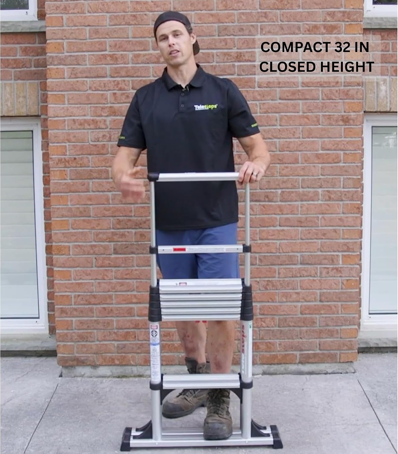 Telesteps 12ES Telescoping A-Frame Ladder – 8 ft Height, 12 ft Reach | Type 1AA 375 lb Rated | Compact Folding Aluminum Ladder with Stair Offset