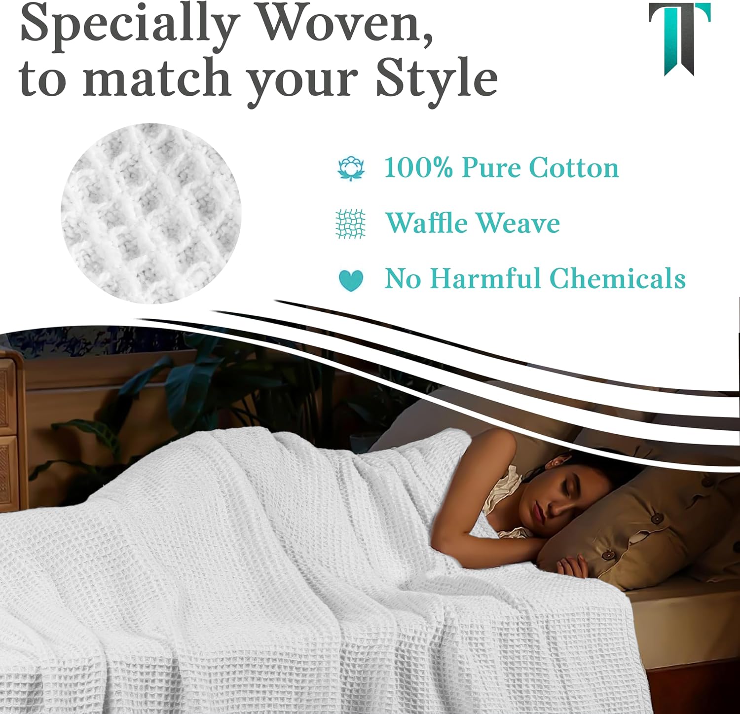 Tex Trend 100% Cotton Waffle Weave Blanket Queen Size - Soft, Breathable Cooling Blanket for Bed, Lightweight Cozy Summer & Spring Bedding, Grey, 90x90