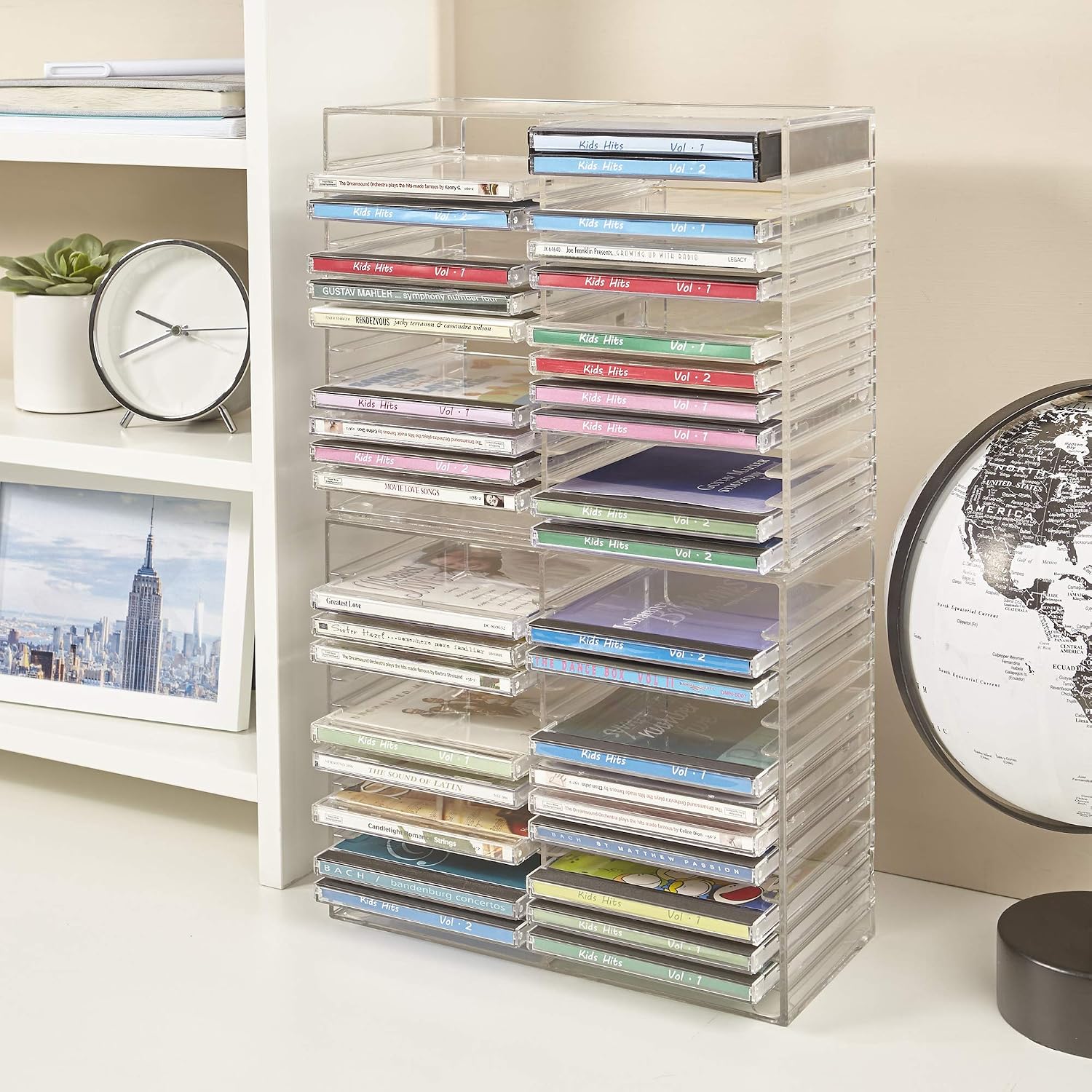 STORi Stackable Clear Plastic CD Organizer with Rubber Feet | Rectangular Jewel Cases Holder Perfect for Theatre Room | Holds up to 30 CD Cases