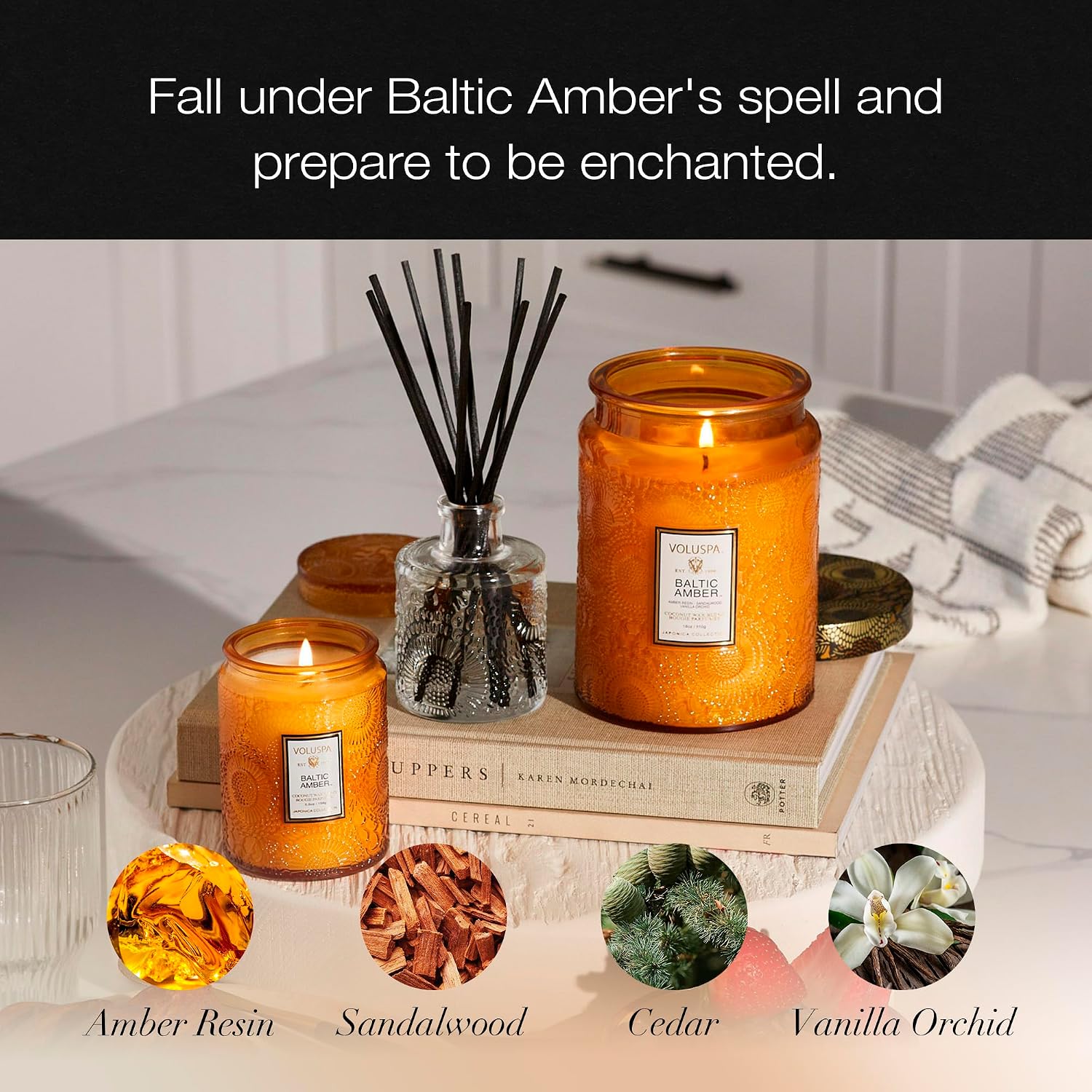 Voluspa Baltic Amber, Small Candle Jar, 5.5 oz, 50 Hour Burn Time, Coconut Wax for Clean Burning, Handcrafted in the USA