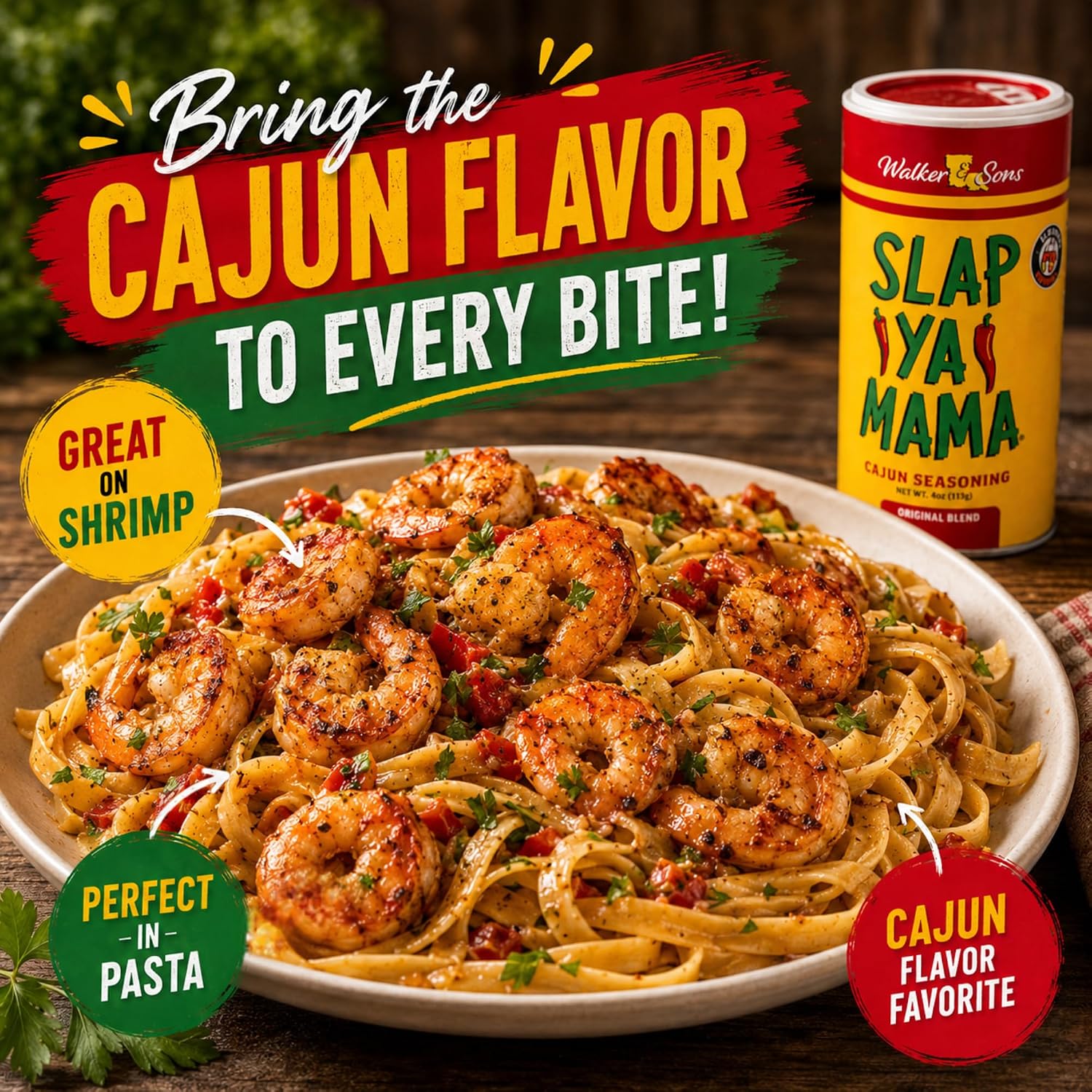 Slap Ya Mama Original Cajun Seasoning, 4 oz | one 4 oz canister of Original Blend Cajun seasoning for chicken, seafood, vegetables, grilling