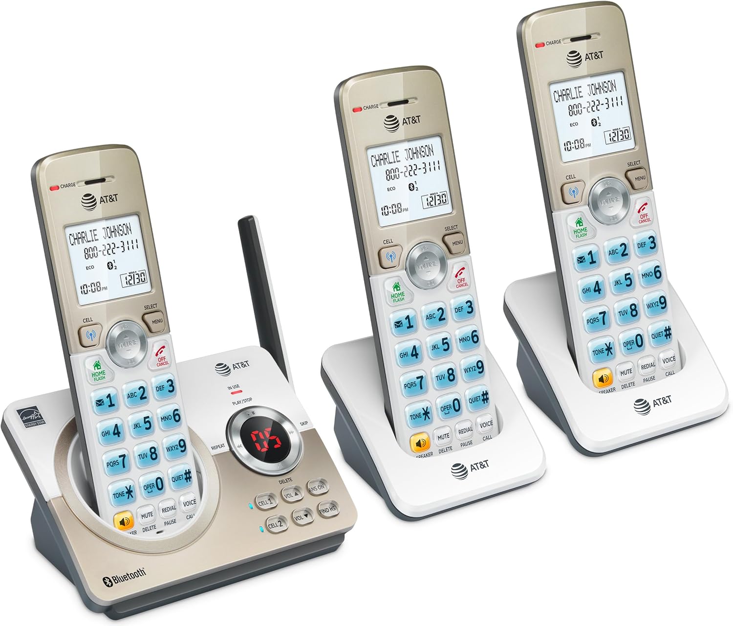 AT&T DL72219 DECT 6.0 2-Handset Cordless Phone for Home with Connect to Cell, Call Blocking, 1.8" Backlit Screen, Big Buttons, intercom