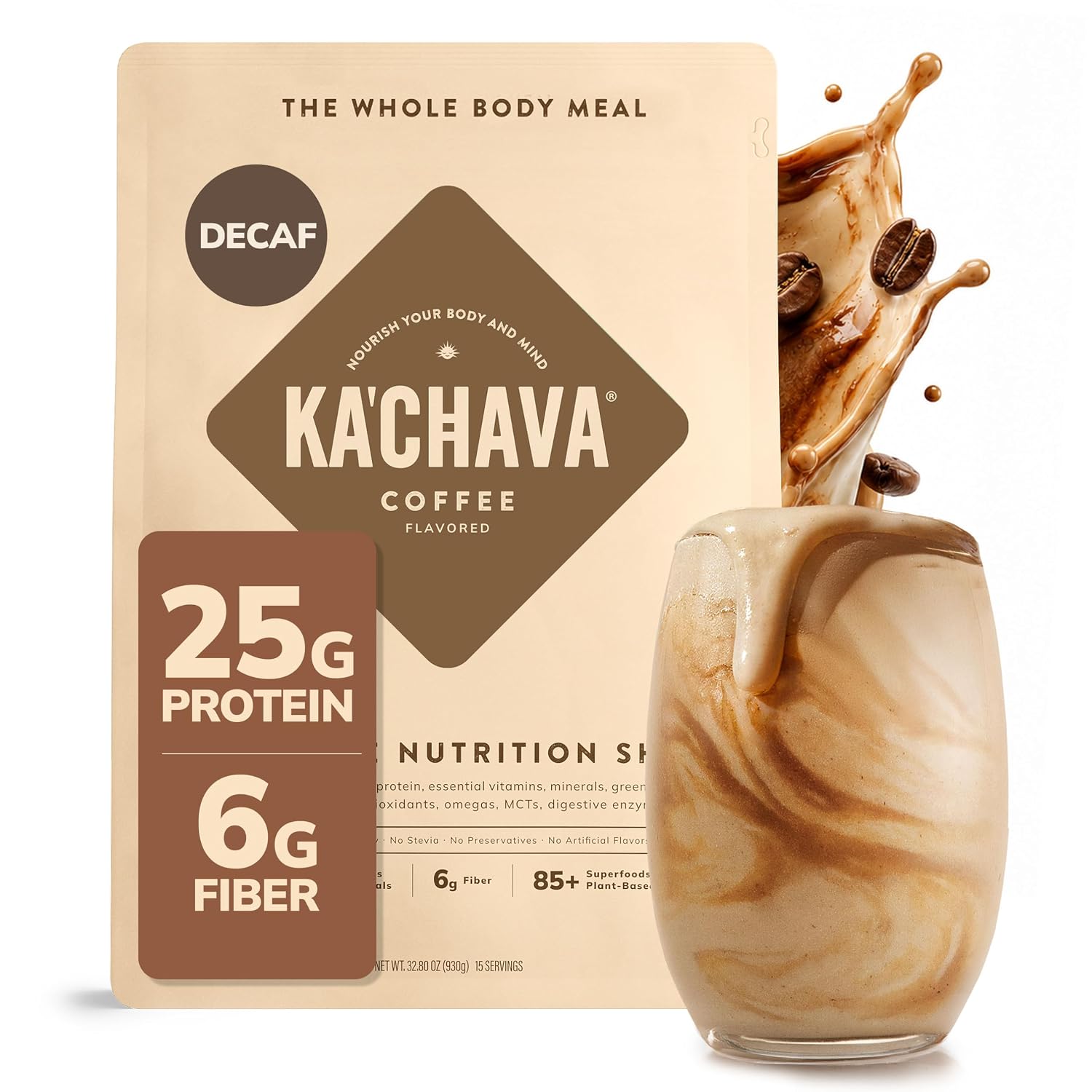 Ka’Chava Whole Body Meal Shake Chocolate 2 lb – Vegan Protein Powder with 85+ Superfoods & Greens – Plant-Based Meal Replacement with Probiotics & Digestive Enzymes – Gluten & Dairy Free (15 Servings)