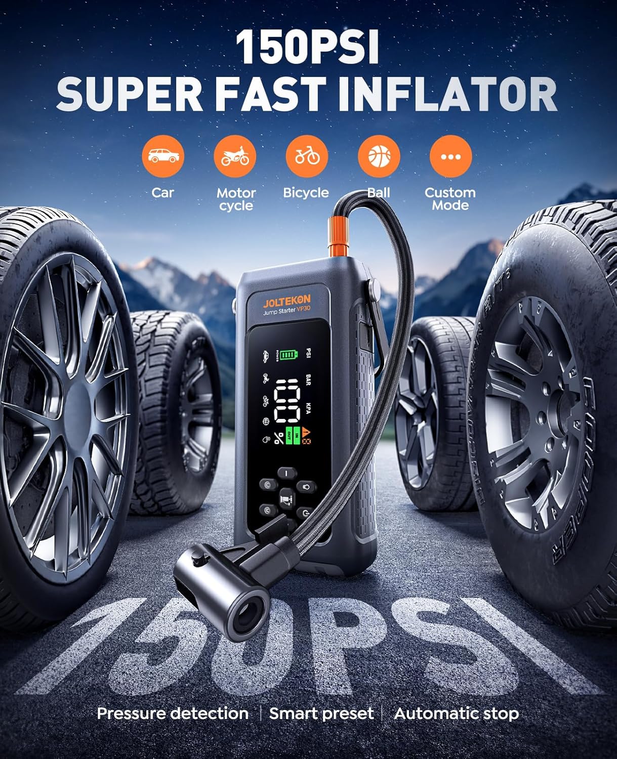 Car Battery Jump Starter with Air Compressor 4500A 150PSI, Car Jumper Starter Portable (9L Gas/8L Diesel)