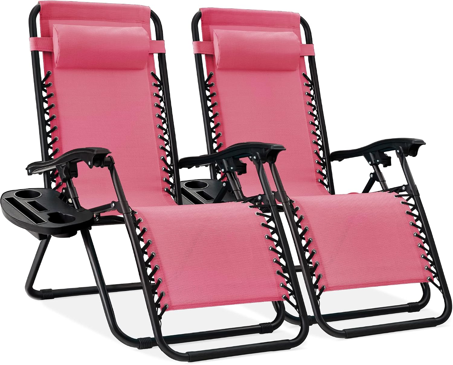 Best Choice Products Set of 2 Adjustable Steel Mesh Zero Gravity Lounge Chair Recliners w/Pillows and Cup Holder Trays - Light Blue