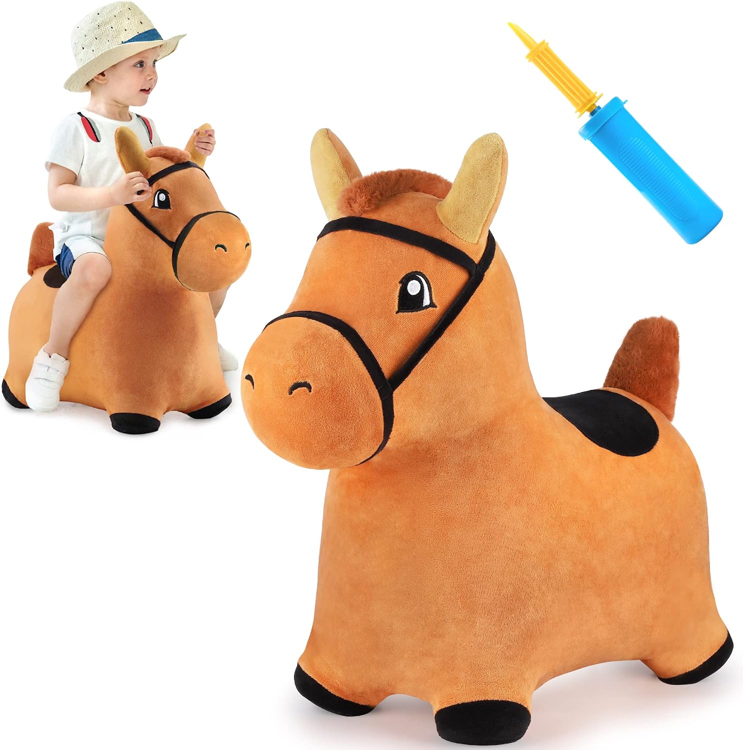 Bouncy Pals Toddler Horse Hopper Toy, Kids Outdoor Ride Bounce Farm Animal | Inflatable Bouncing Hopping Toy, Indoor Baby Plush Bouncer Horse, Birthday Gift for 18 Month 2 3 4 Year Old Child Boys Girls