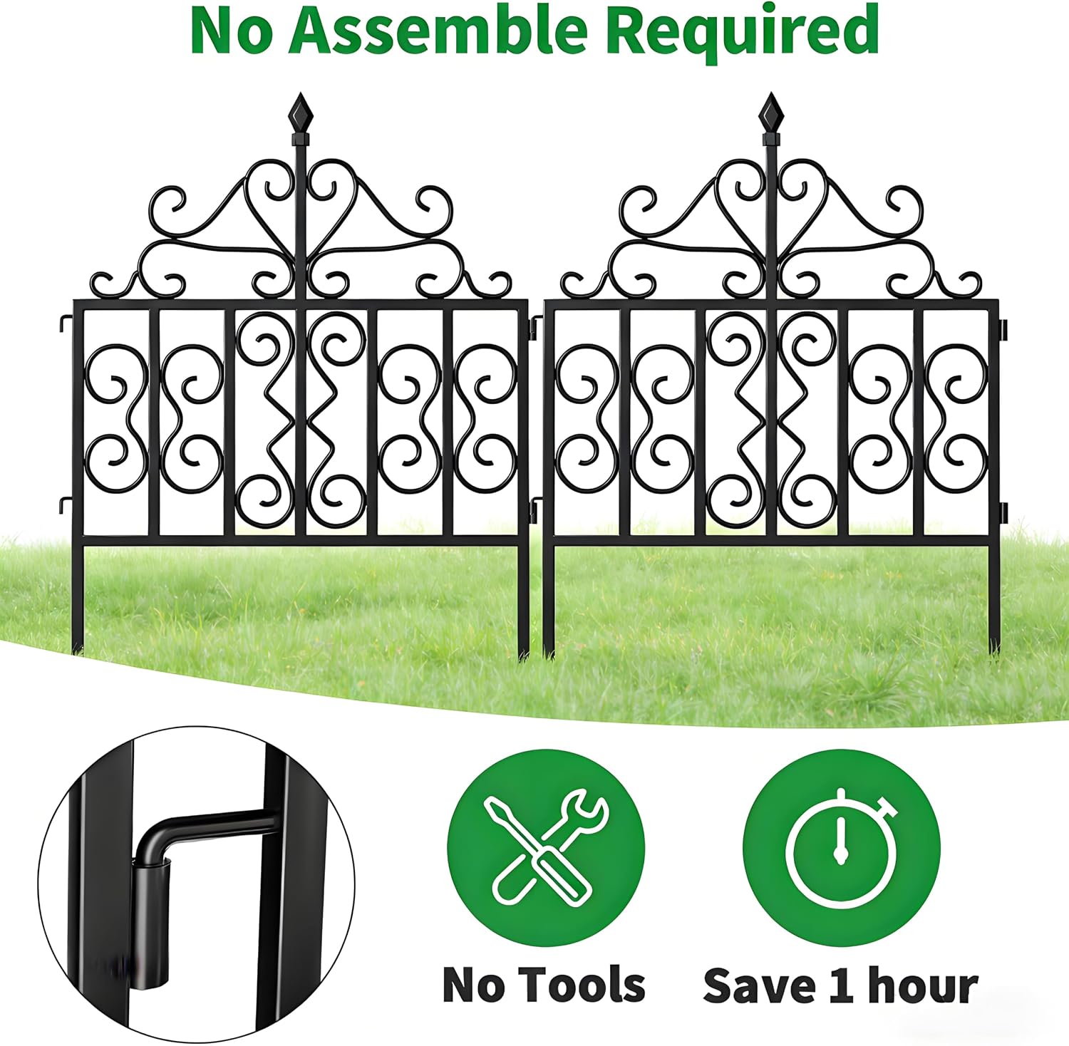 AMAGABELI GARDEN & HOME 5 Panels 32in(H)×10ft(L) Decorative Garden Fences and Borders for Dogs No Dig Rustproof Metal Fence Panels Garden Edging Border Animal Barrier Fencing for Flower Beds Black