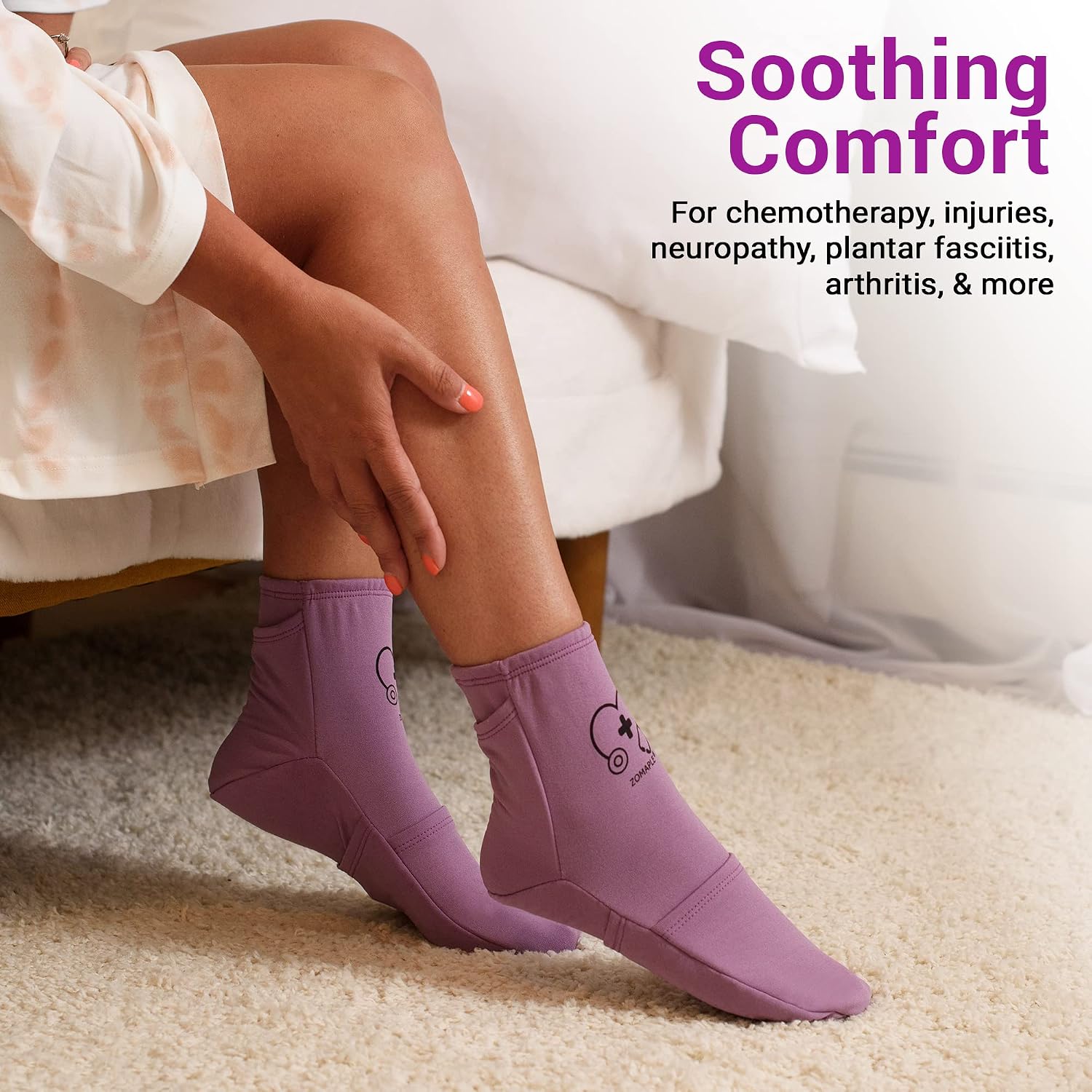Zomaple Cold Therapy Socks, 2 Gel Packs for Neuropathy & Hot Feet Comfort