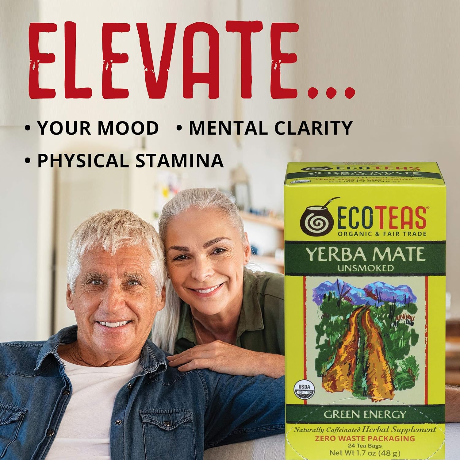 ECOTEAS Organic Yerba Mate Unsmoked Tea 24 Bags