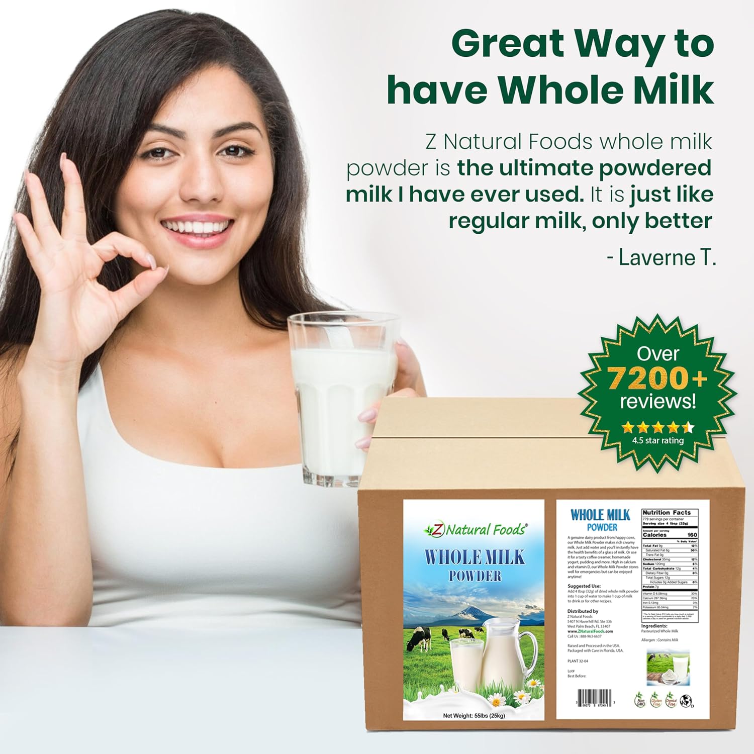 Z Natural Foods Premium Whole Milk Powder - Pasteurized Dry Milk, 5 lb