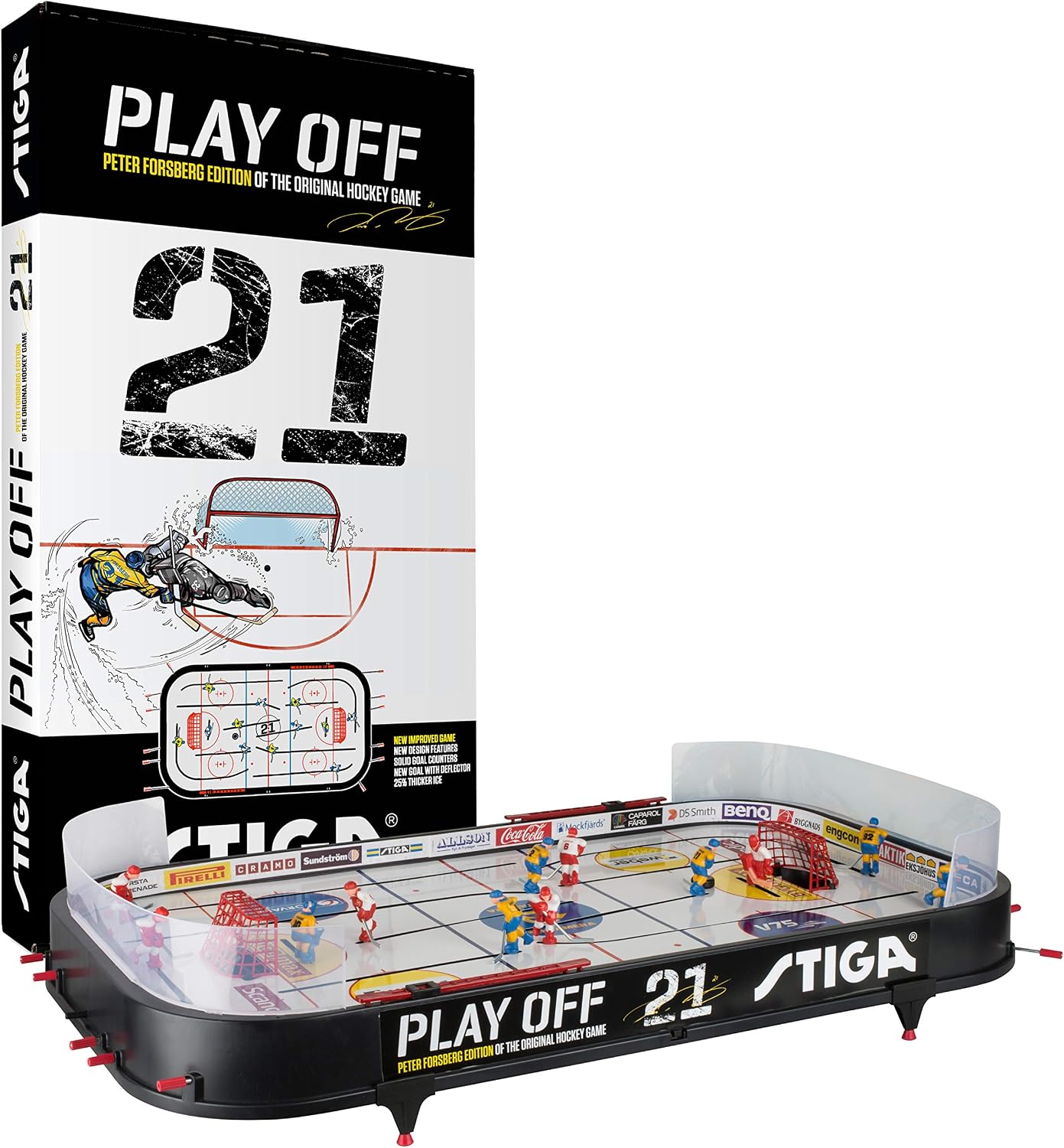 STIGA Table-Top Rod Hockey Game Play Off 21 – Classic Ice Hockey Action with Enhanced Features, Easy Assembly, Includes 2 Pucks – Fun for All Ages