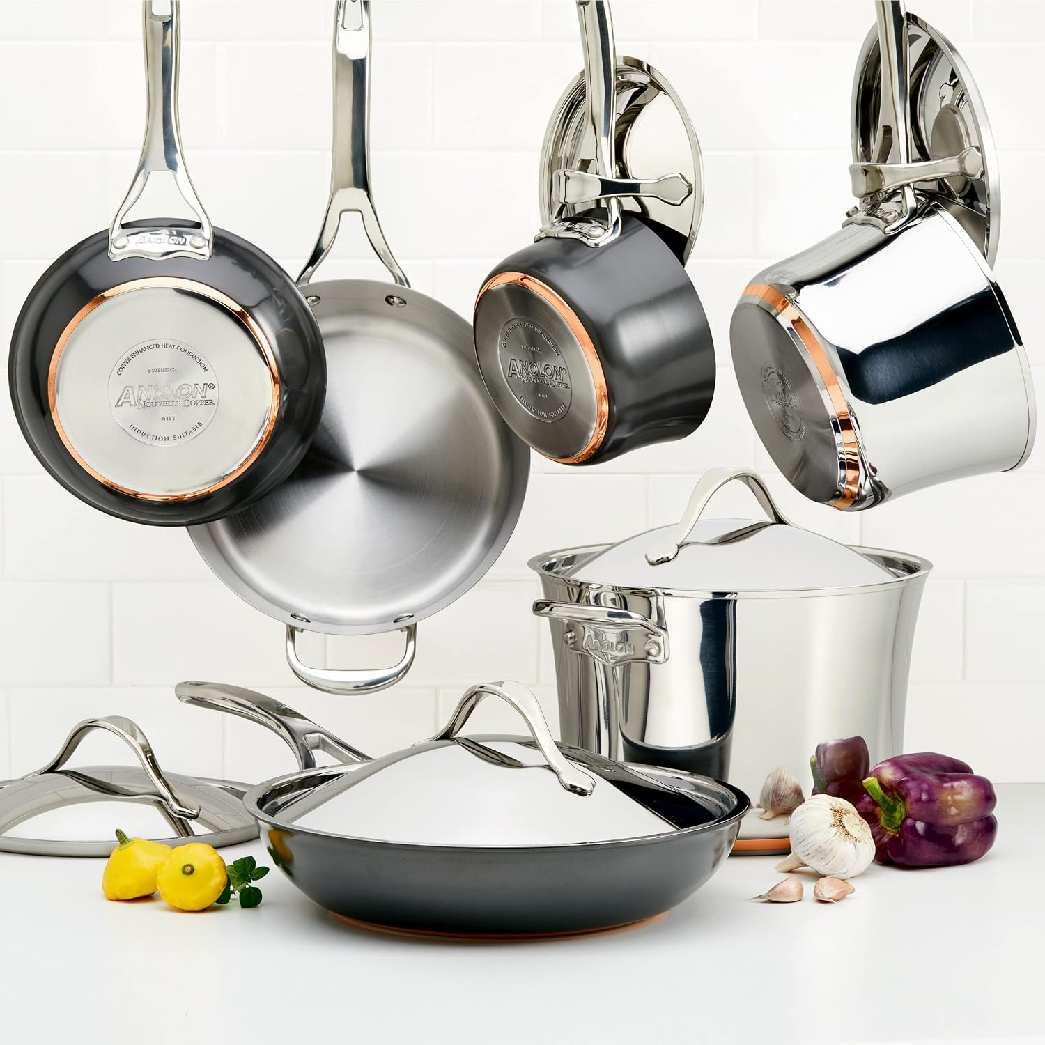 Anolon Nouvelle Stainless Steel Cookware Pots and Pans Set, 10 Piece | Stainless Steel Cookware Set with Lids, Oven Safe to 500°F, Durable Everyday Cooking, Dishwasher Safe