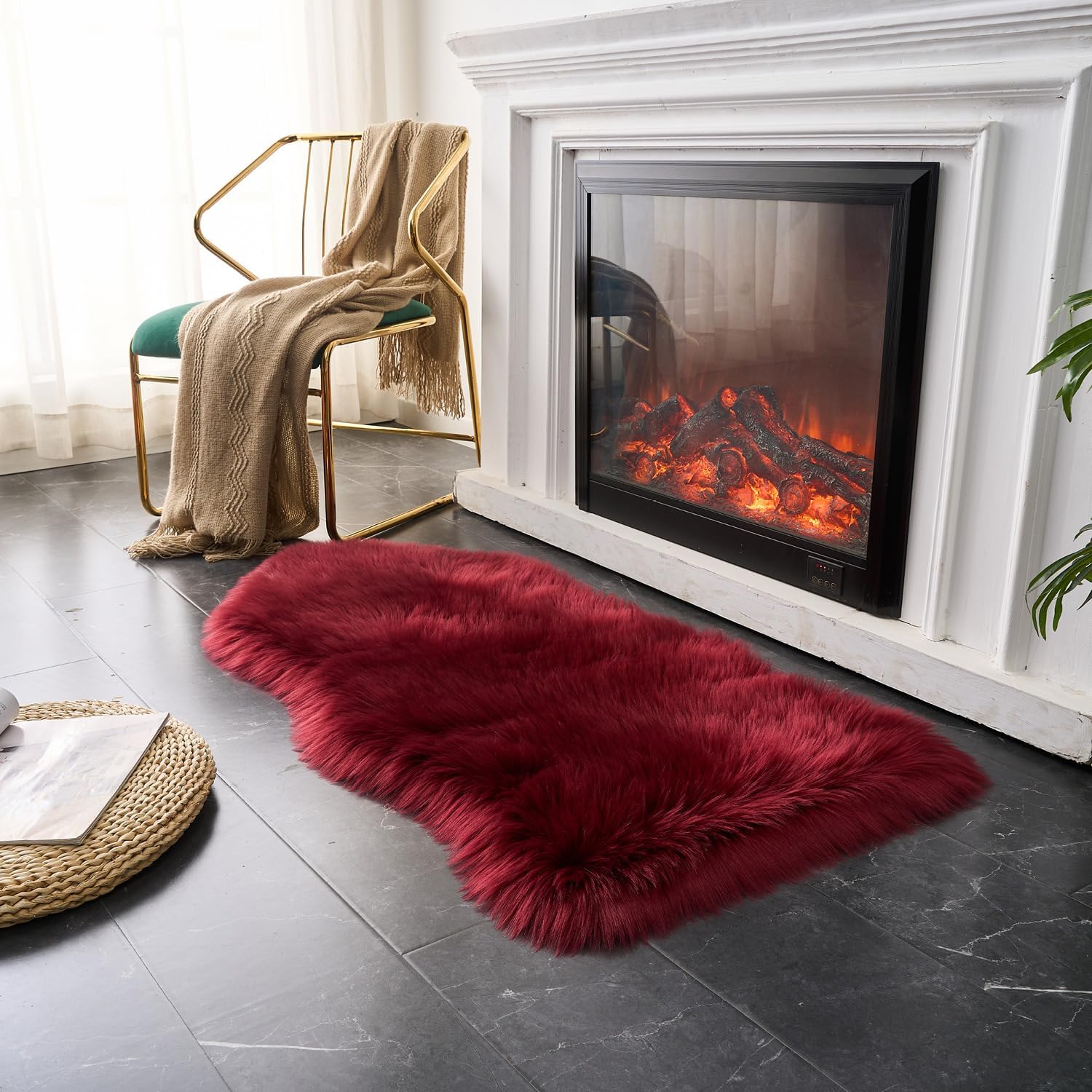 EasyJoy Ultra Soft Fluffy Shaggy Area Rug Faux Fur Rug Chair Cover Seat Pad Fuzzy Area Rug for Bedroom Floor Sofa Living Room (2 x 6 ft Sheepskin