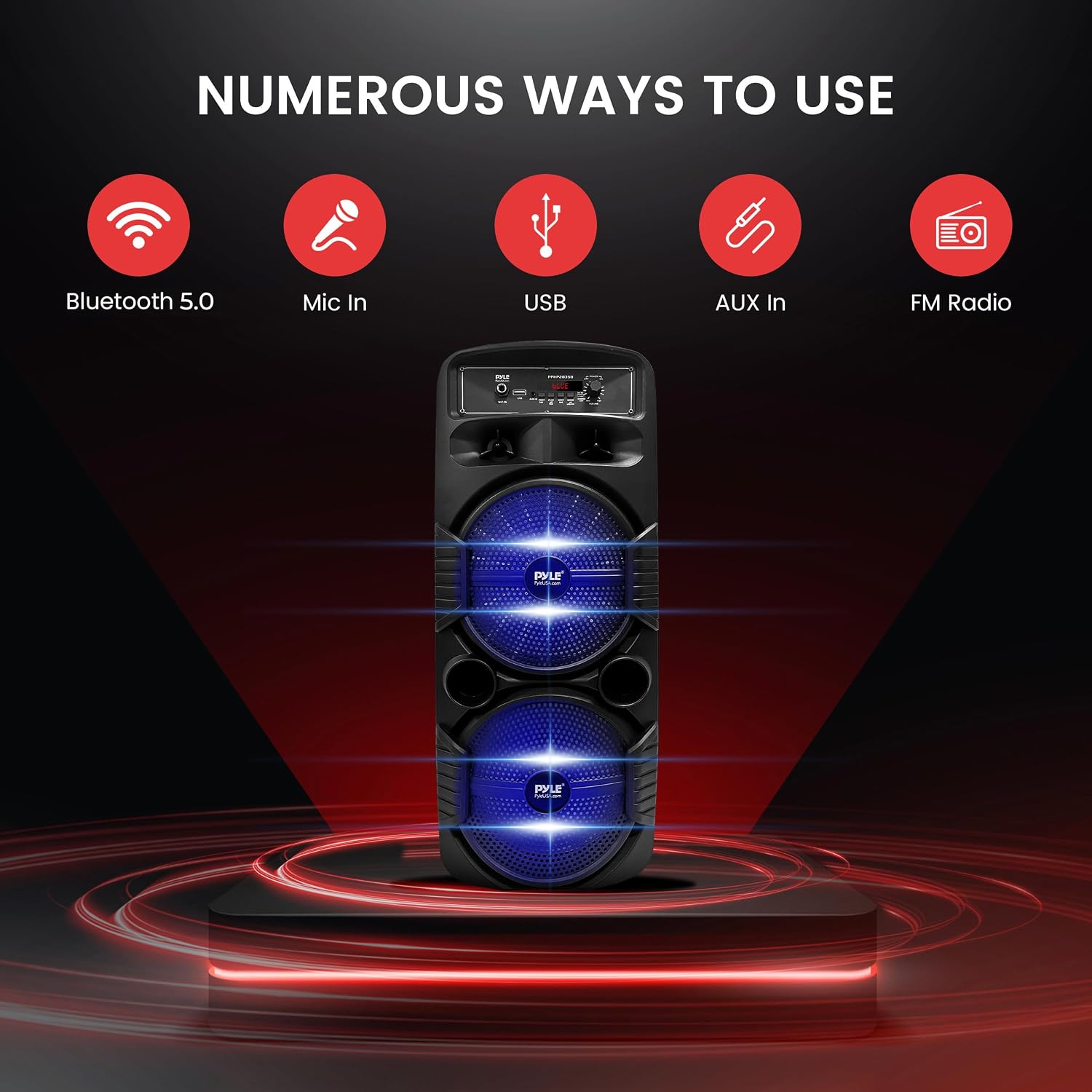 Pyle Wireless Active PA Speaker System - 1000W Portable High Powered Bluetooth Compatible Outdoor Sound Speaker w/ USB SD MP3 FM Radio AUX RCA LED DJ Lights - 35mm Stand Mount, Remote